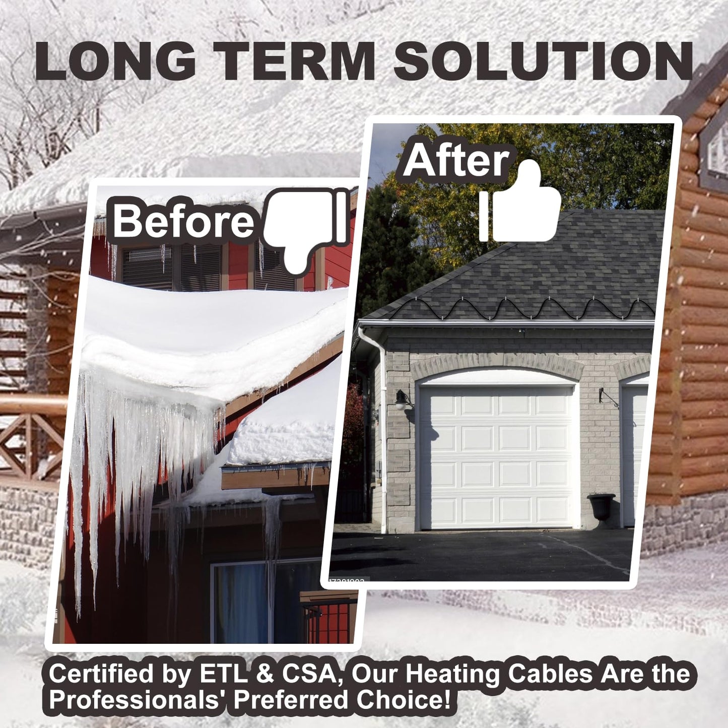 TOPDURE 60 feet Roof & Gutter Snow De-Icing Kit, 5W/ft Heat Tape for Roof and Gutters Ice Dam Prevention with 6 ft Power Cord, TDRD-300-1