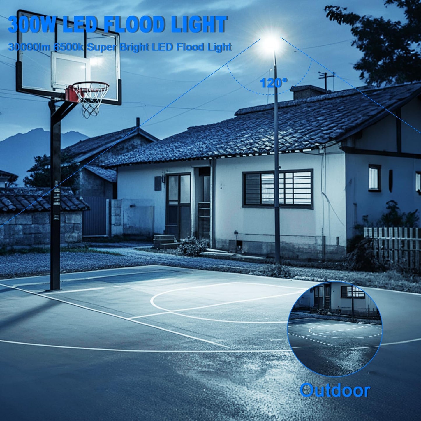 300W LED Flood Light Outdoor, 2 Pack 30000LM LED Floodlight 6500K Daylight White Security Lights, IP65 Waterproof Exterior Lighting Led Work Light for Patio, Garden, Backyard, Lawn, Barn, Playground