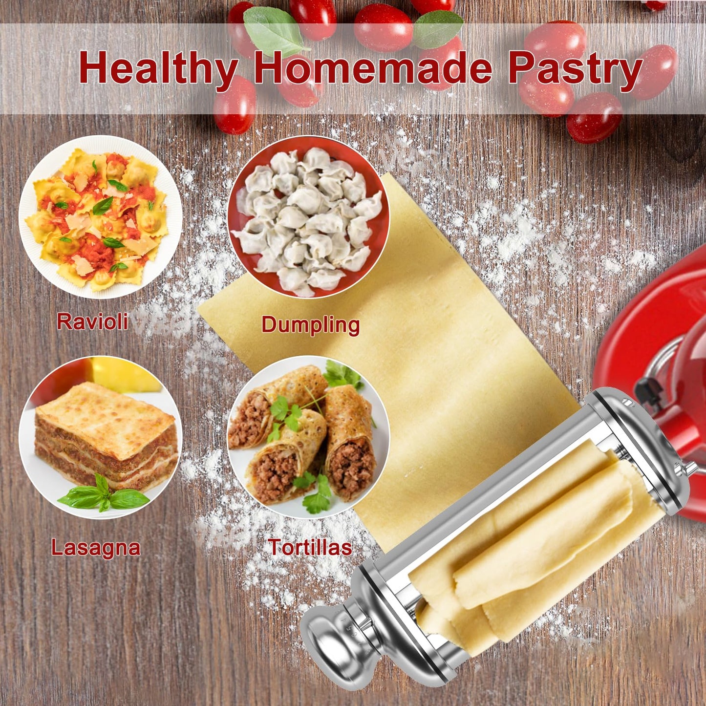 ZACME 1 Pack Pasta Roller Maker Attachment for All KitchenAid Stand Mixer and Cuisinart, Stainless Steel Pasta Attachment with 8 Adjustable Thickness knob