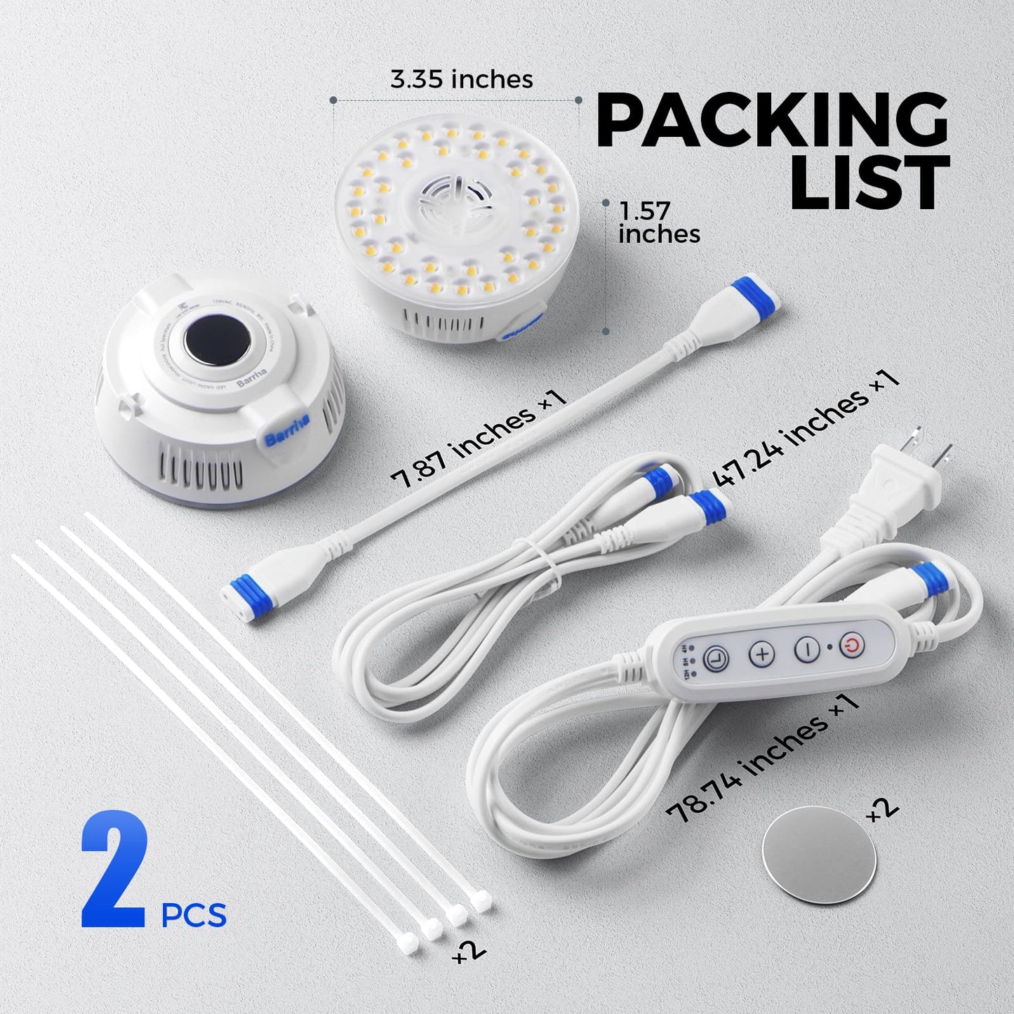 Barrina Orbgrow OG09 Puck Grow Light, 5000K 18W(2 x 9W, 270 Watt Equiv), Full Spectrum Plant Light for Indoor Plants, Magnetic & Linkable with Timer, 5 Levels Dimmable for Plant Shelf, 2 Packs