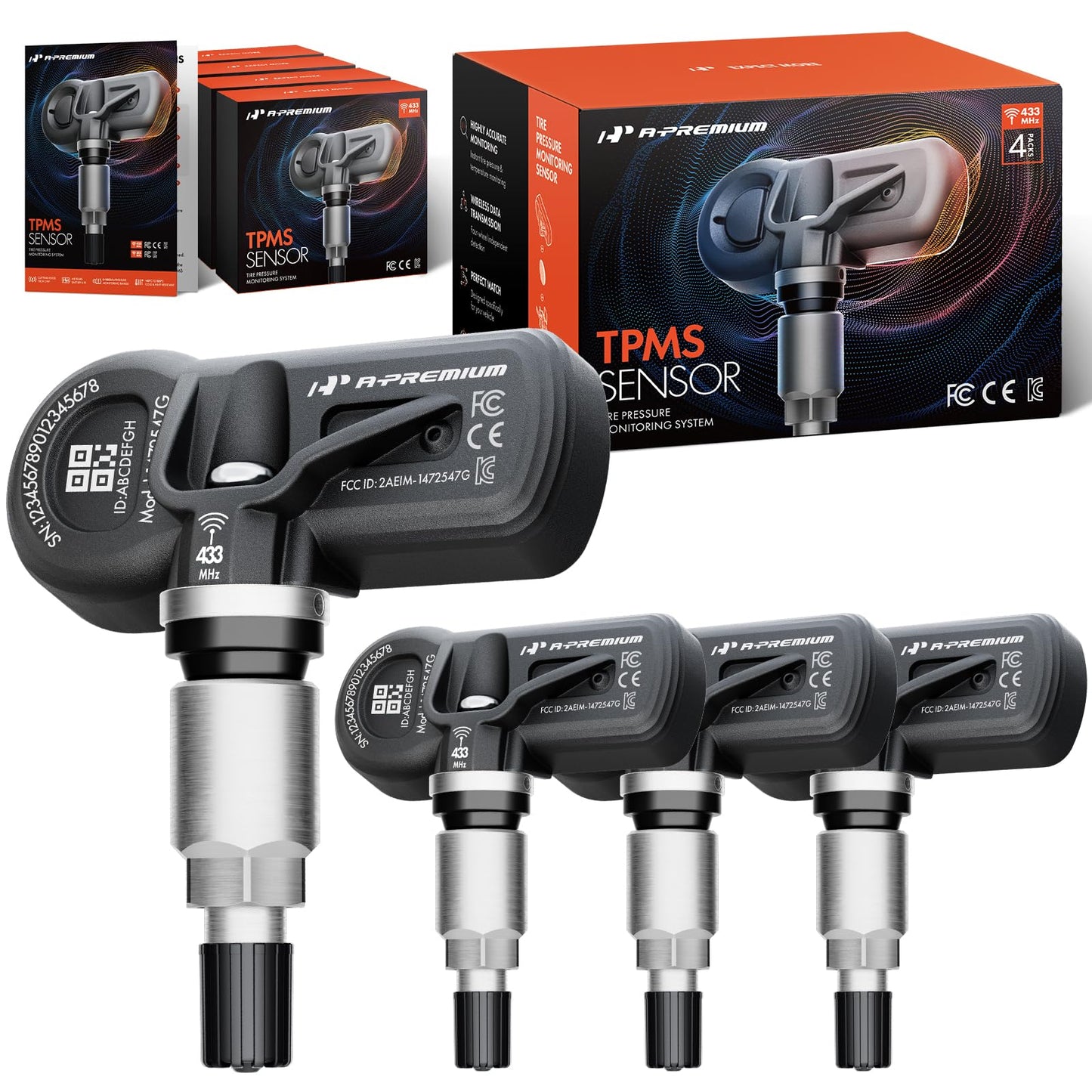 A-Premium 4PCS Pre-programmed TPMS Sensor Tire Pressure Monitoring Sensor - Compatible with Chrysler, Dodge, Jeep, Fiat - 300, Durango, Challenger, Journey, Ram 1500, Wrangler, Grand Cherokee - 433MHz