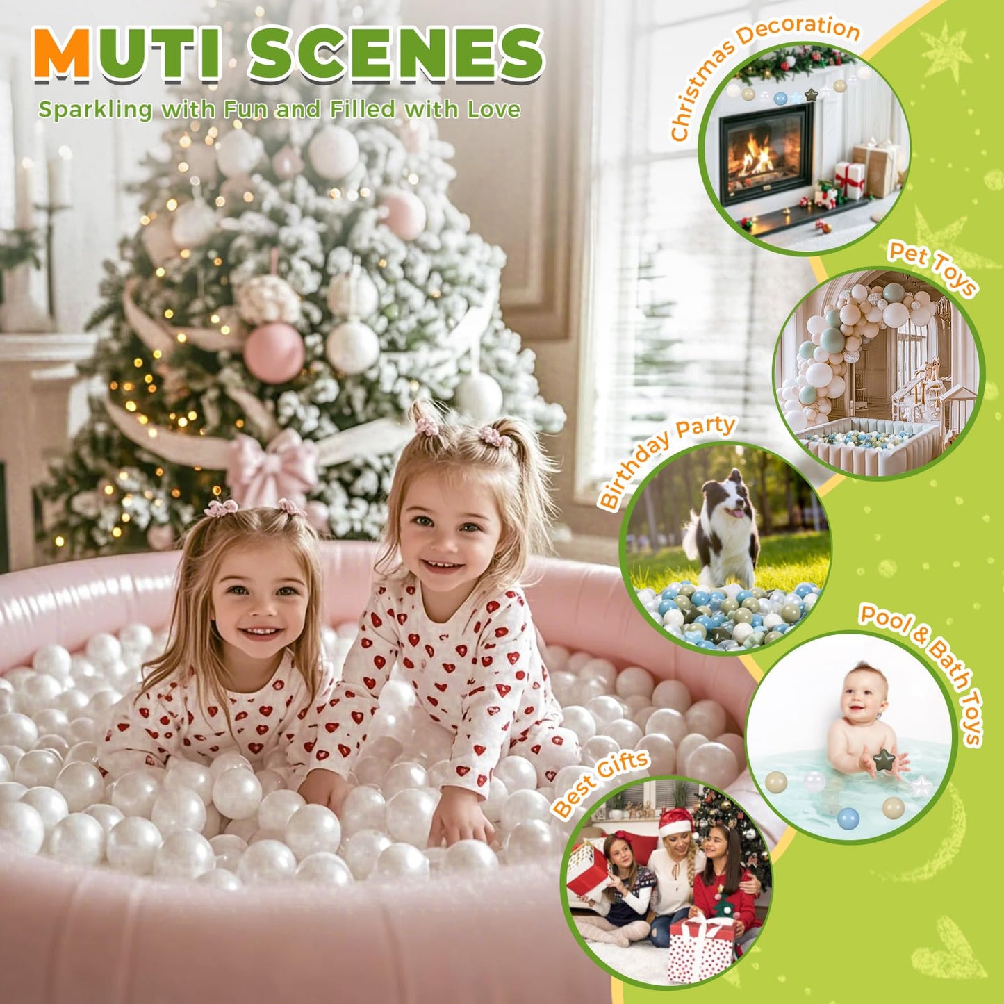 Ball Pit Balls for Toddlers 2.4 in, 100 Balls BPA Free Phthalate Free Non-Toxic Play Plastic Balls for Baby Kids Party Tent Party, Pink Pearl White