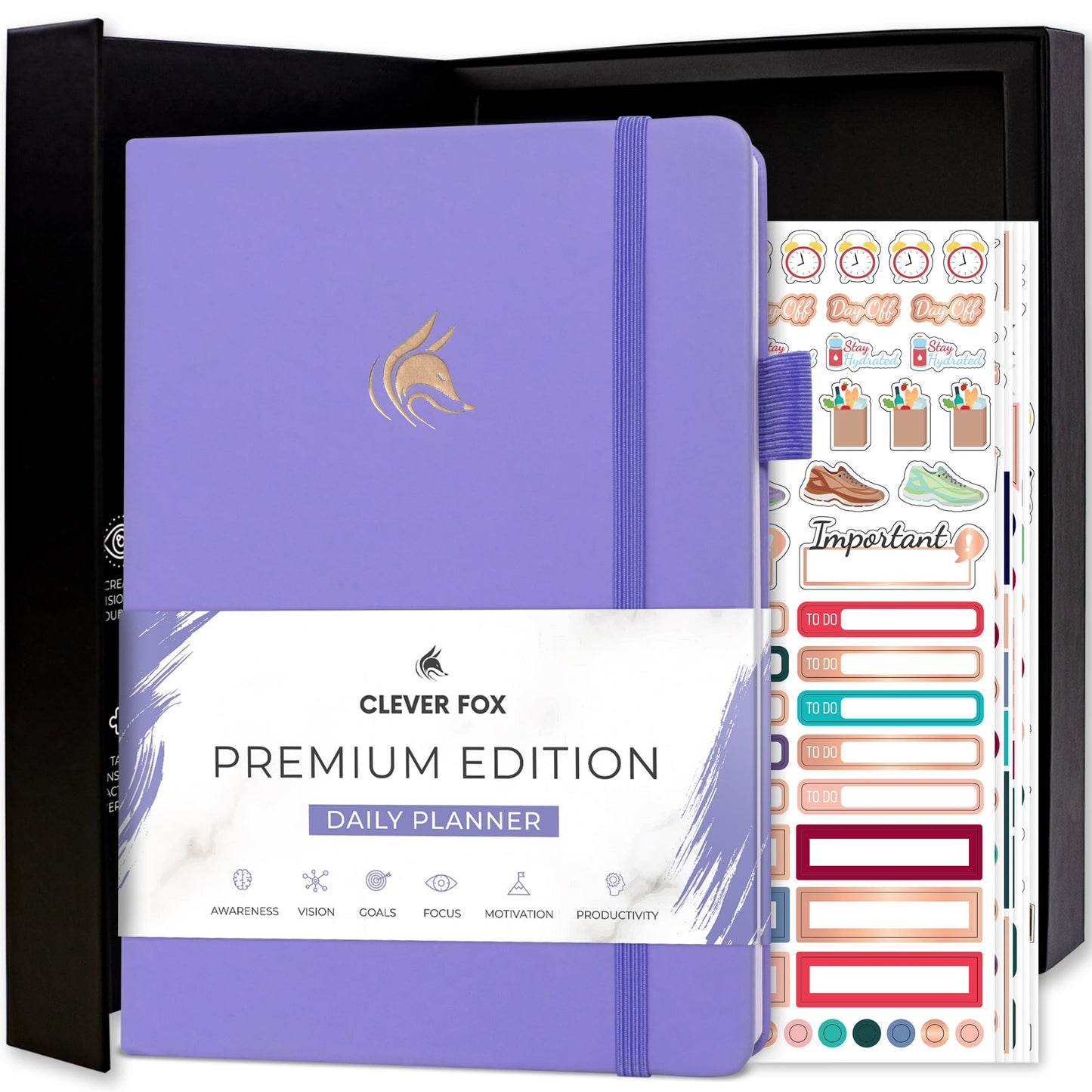 Clever Fox Planner Daily Premium Edition – Undated Luxurious Daily Planner with Hourly Schedule, Personal Organizer, Productivity & Goal Journal, Start Anytime, A5-sized, Lasts 6 Months - Lavender