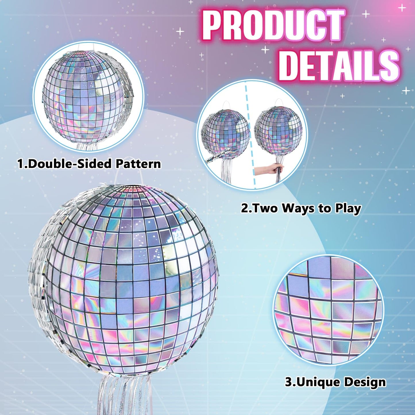 WERNNSAI Disco Party Pinata - Silver Disco Ball Pinata with Blindfold and Stick Hip Hop 80s 90s Retro Dance Disco Party Decoration Supplies for Birthday Wedding New Year Decorations