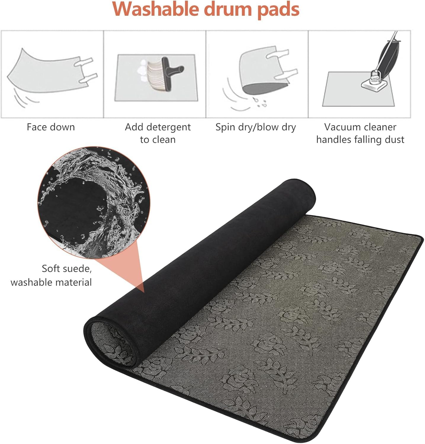 BQKOZFIN Drum Rug, Drum Mat, Carpet Music Rug with Non-Slip Grip Bottom Roll, Outdoor Summer Drum Carpet of 27 Square Feet Great Gifts for Drummers, Black (4.6x5.9FT, 140x180CM)