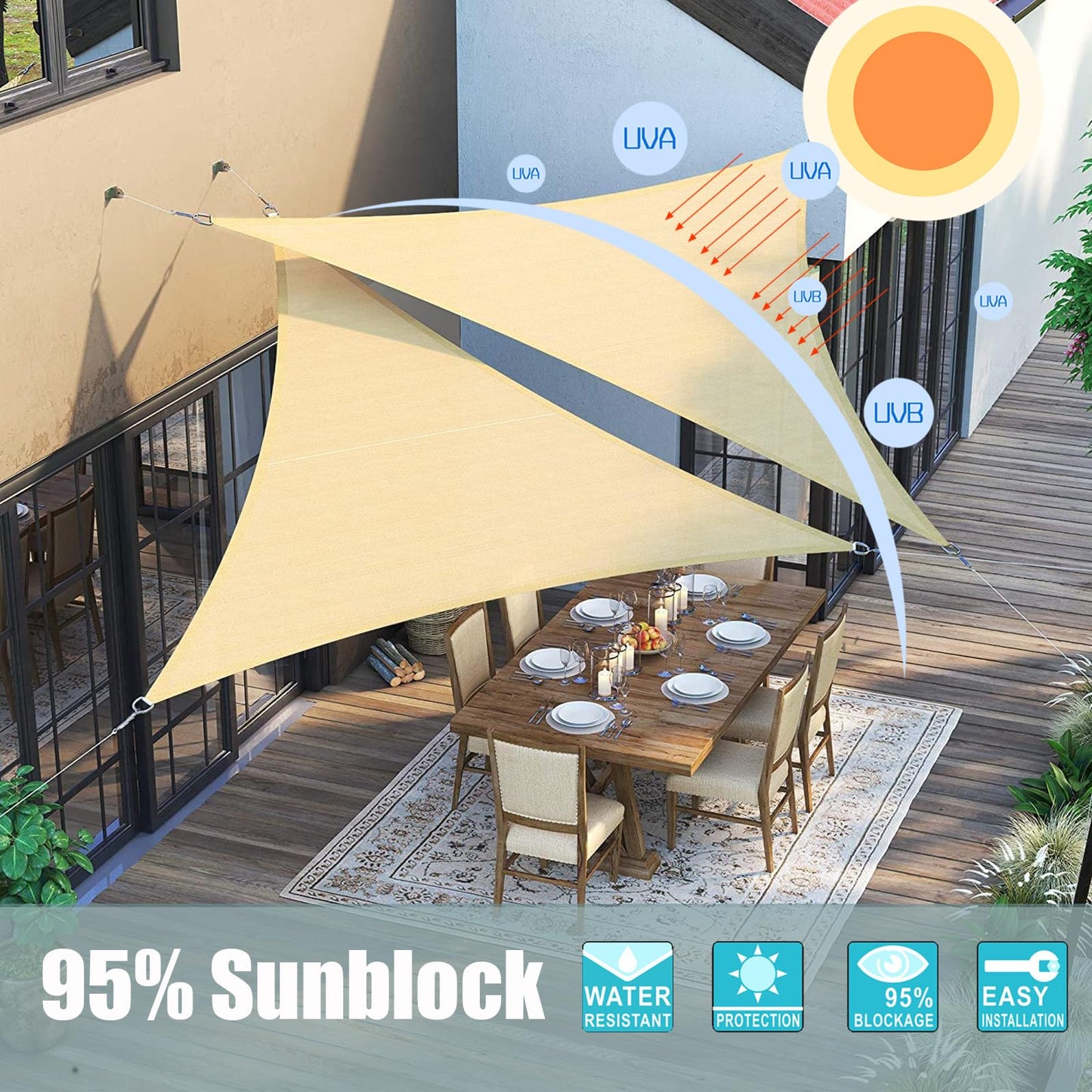Insun 95% Sunscreen Anti UV Water Resistance Oxford Cloth Triangle Sun Shade Sail Awning Shade for Outdoor Garden Patio Party Cyan 16.4'x16.4'x16.4'