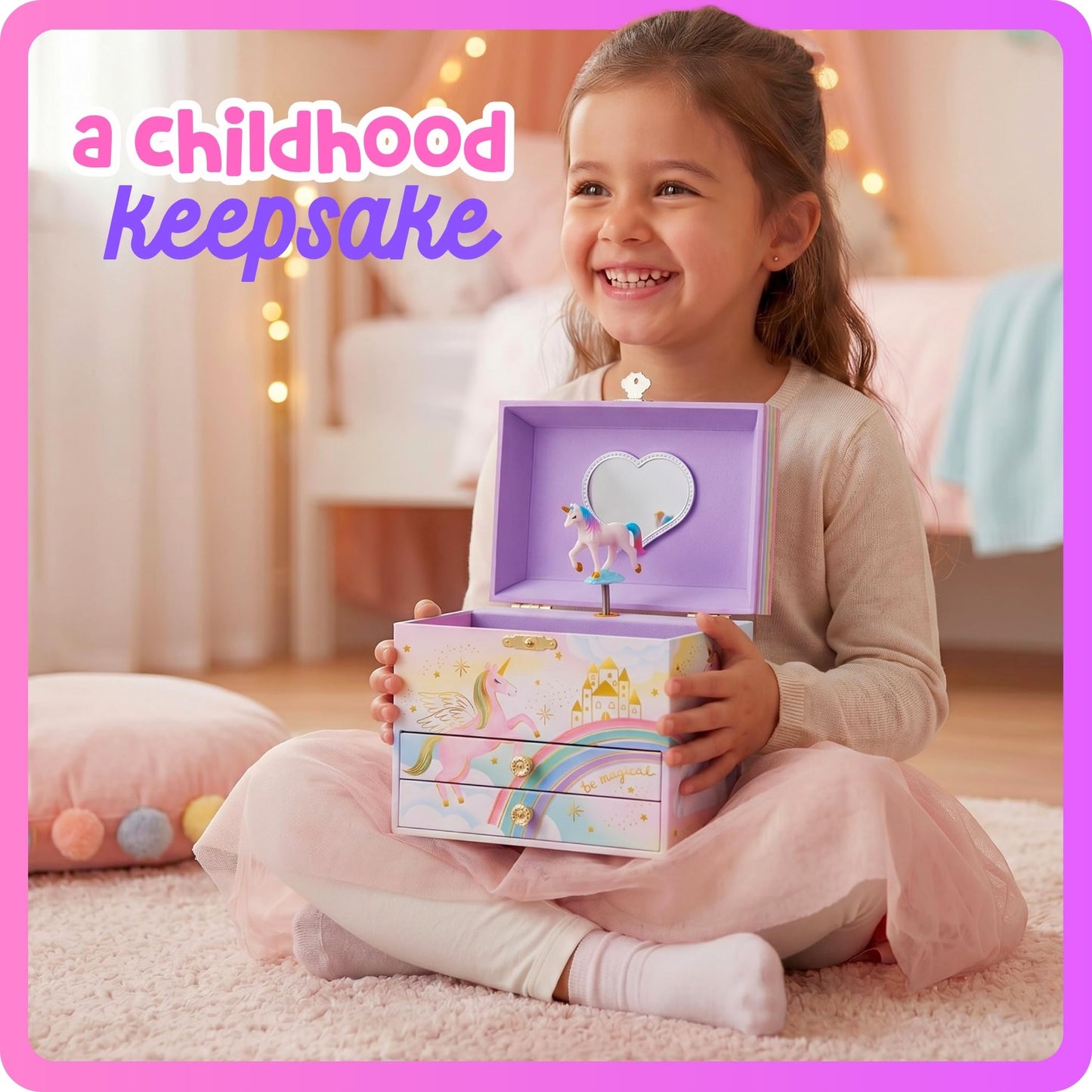 Musical Unicorn Jewelry Box for Girls - Kids Music Box, Unicorn Birthday Gifts for Little Girls, Jewelry Boxes, 6.8 x 5.3 x 6 in - Ages 3-10