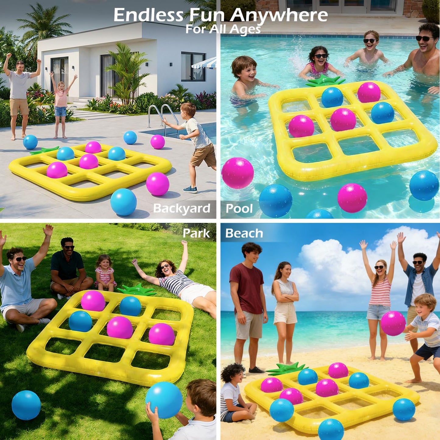 Jasonwell Tic-Tac-Toe Pool Toys Games - Giant Floating Tic Tac Toe Game Float with 10 Balls Pineapple Pool Game Party Toy Floats Yard Field Day Games Outdoor Beach Toys for Adults Teens Kids