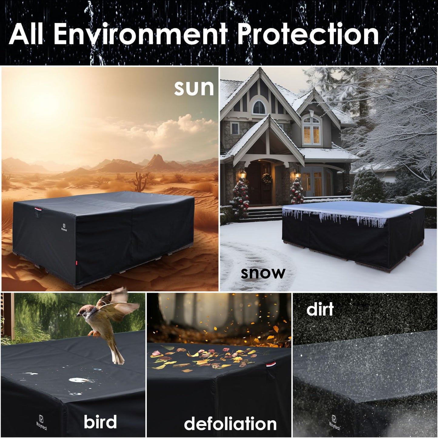 Patio Furniture Covers Outdoor Waterproof Table Sectional Set Large Cover,Heavy Duty 550D Anti Tear Couch Sofa Covers with Buckles&Vents&Handles(Rectangle 110"Lx84Wx28H)