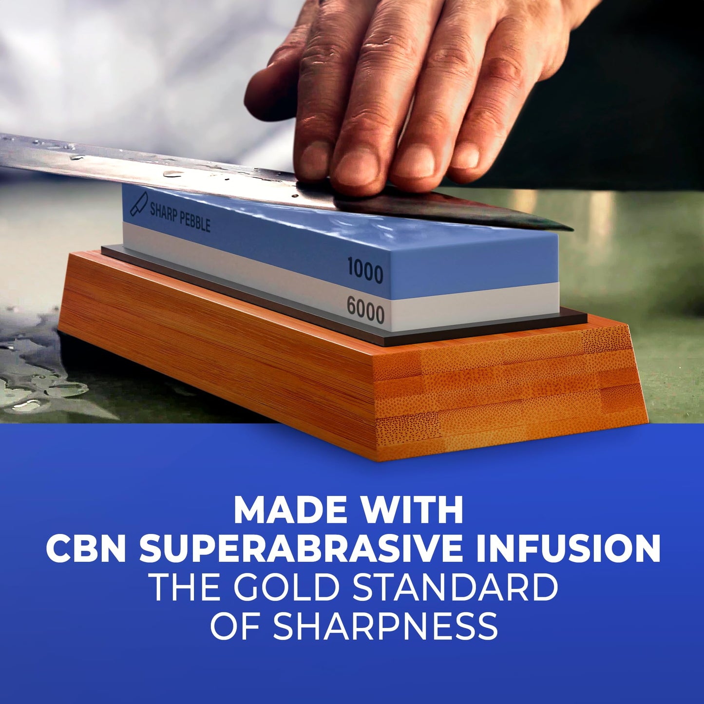 Premium Sharpening Stone- 2 Side Whetstone 1000/6000 - Knife Sharpening Stone- Nonslip Bamboo Base, Angle Guide & eBook