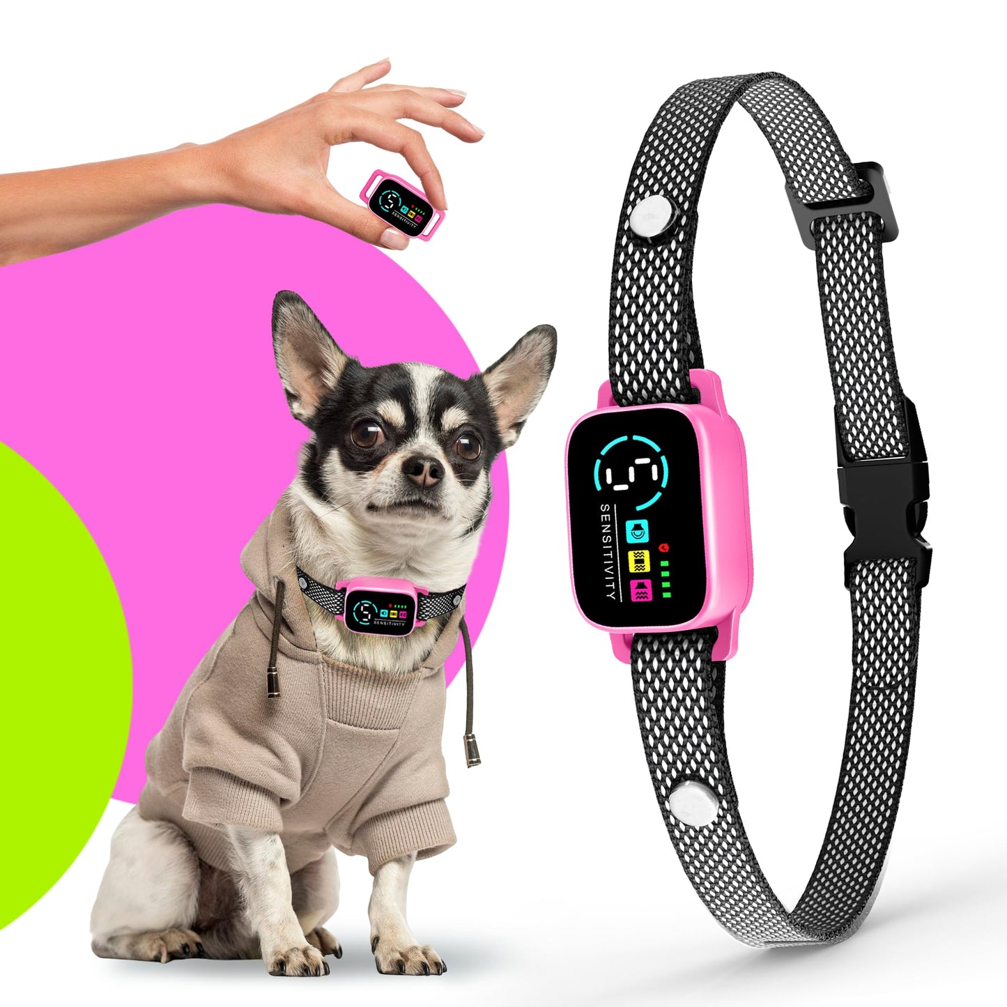 Bark Collar for Small Dogs 5-15 lbs – No Shock Anti Barking Collar with AI Chip – 3 Modes & 5 Sensitivity Levels – Waterproof, Rechargeable, Magnetic Charging – Humane, Effective Training (Pink)