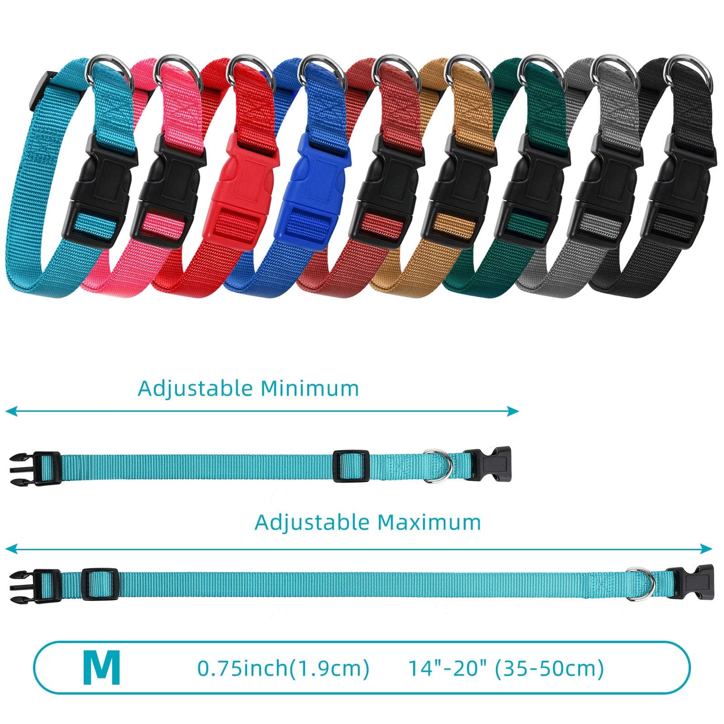9 Pieces Adjustable Dog Collar for Animal, Soft Nylon Pets Puppy Collar with Quick Release Buckle Holder Bulk for Dogs Walking Running Training(Medium,Retro Colors)