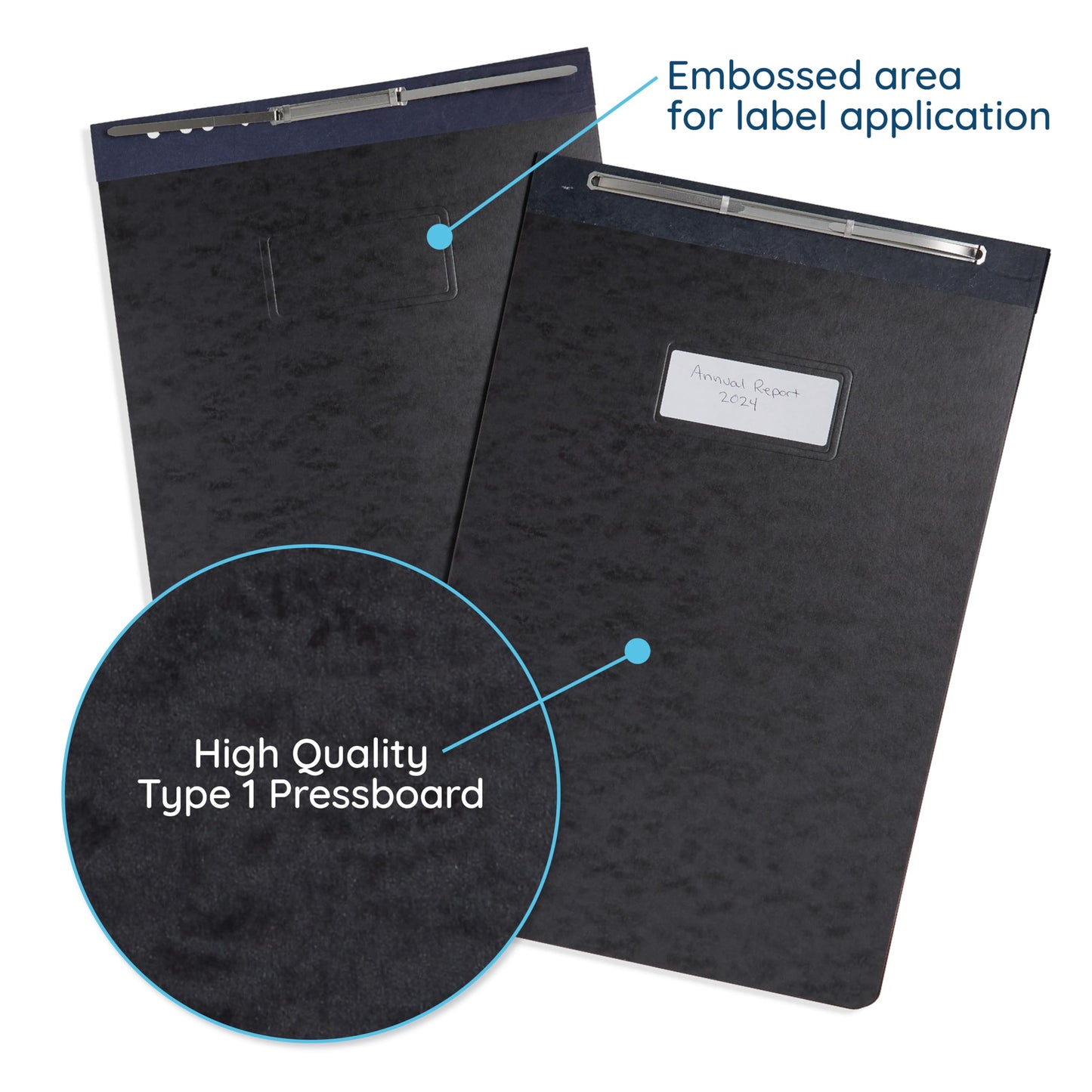 11x17 Pressboard Report Covers, Metal Prong Top Fastener, 3” Capacity, Tabloid/Ledger Size, Black, 10 Pack