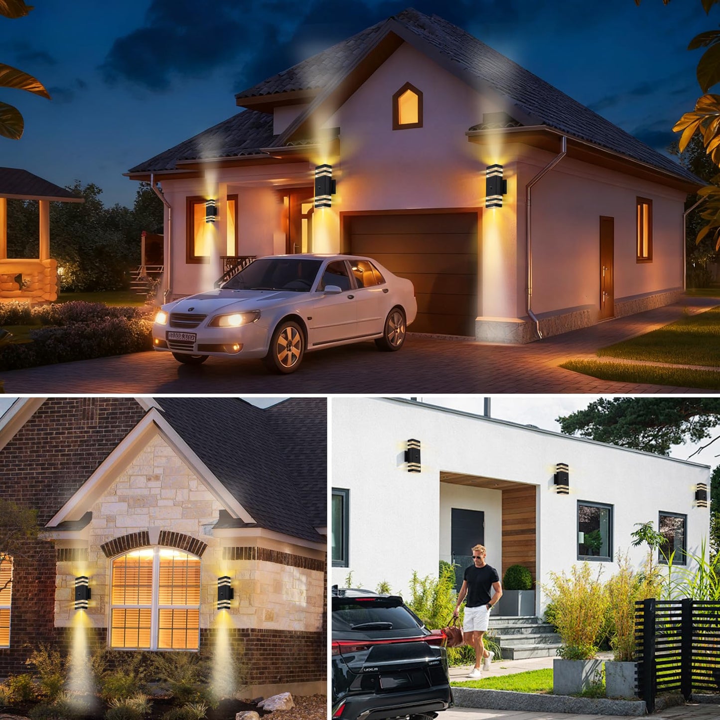 2-Pack Smart Motion Sensor Outdoor Wall Light | Dusk-to-Dawn & 3 Modes | Weatherproof IP65 with Pre-Installed GU10 Bulbs