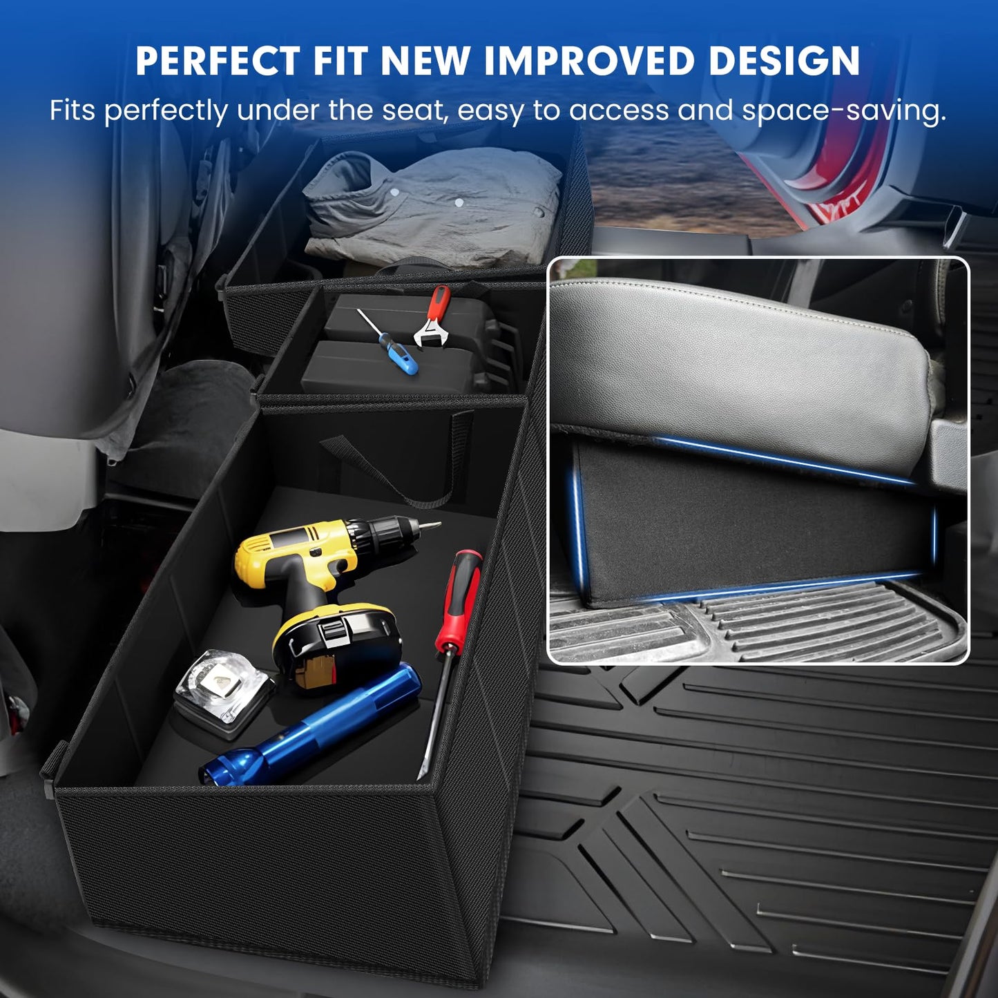 Detachable Under Seat Storage Box for 2019-2025 2026 Chevy Silverado/GMC Sierra 1500 2500HD 3500HD Crew Cab/Double Cab, Foldable Truck bed Organizer 2025 Silverado 1500 Accessories