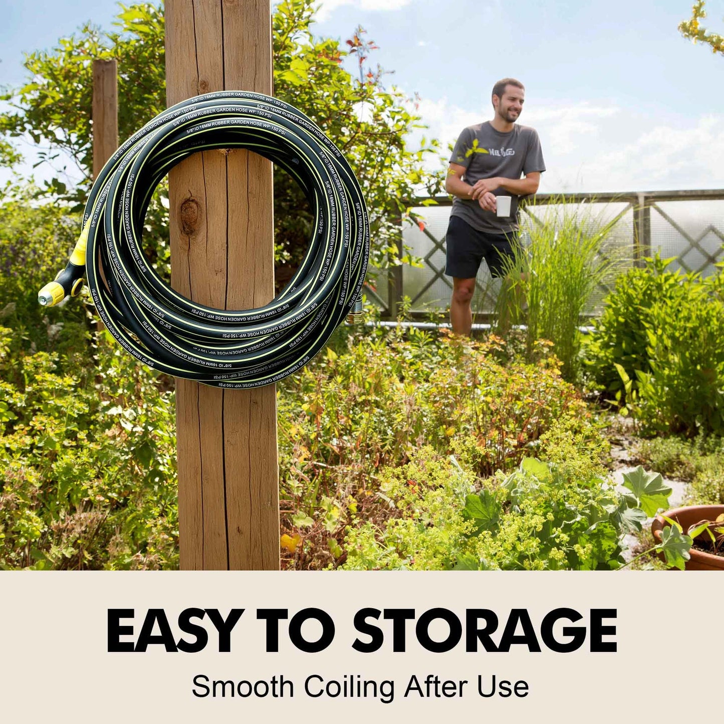 Wurzberge Rubber Garden Water Hose 25ft, Leak Proof Garden Hose with Brass Connector, Flexible and Lightweight for Easy Move Round Yard