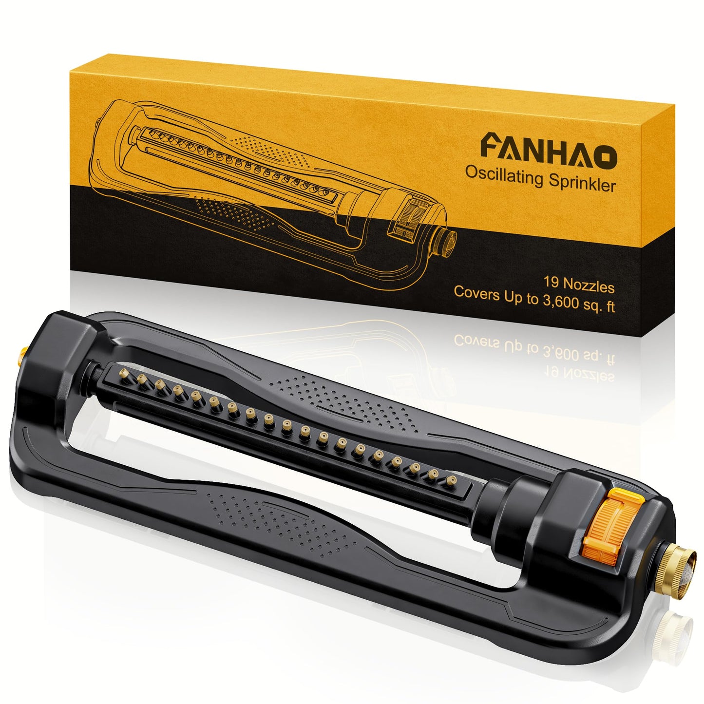 FANHAO Oscillating Sprinkler for Yard, Garden and Flower Beds, Covers Up to 3,600 sq. ft., Durable Lawn Sprinkler with 19 Precision Nozzles, Adjustable Range Watering System