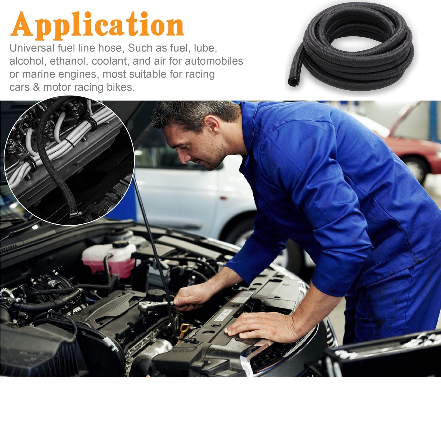 Taukealugs 6AN Fuel Line Fittings Kit with Nylon Braided 3/8-inch 10 ft CPE Fuel Oil Hose - Not for PTFE E85