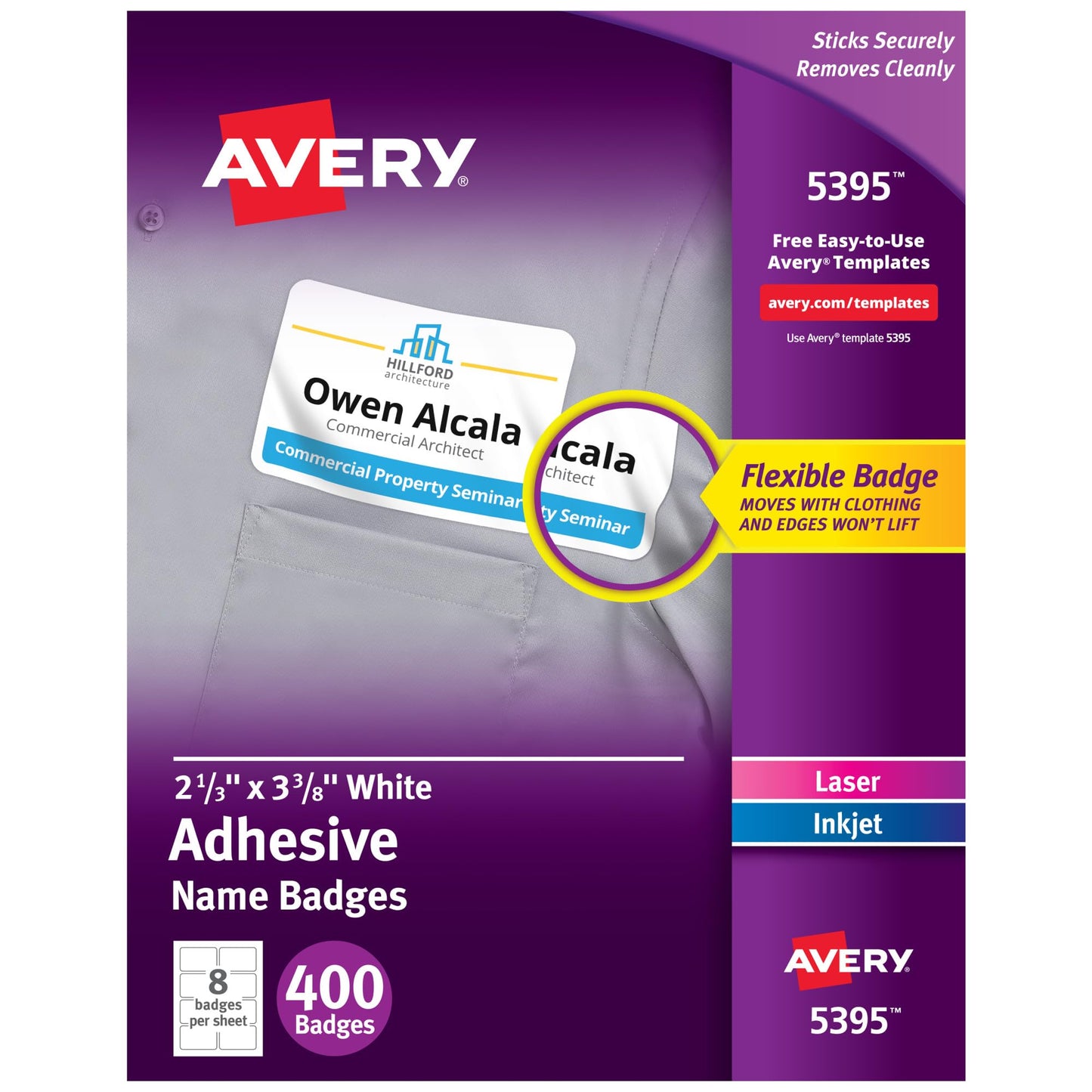 Flexible Adhesive Name Badge Labels, Laser/Inkjet