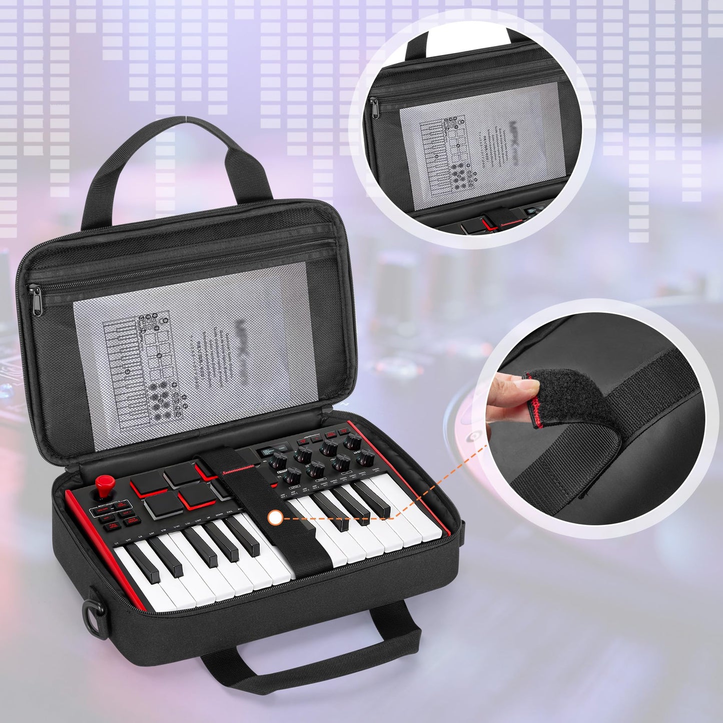 PGmoon Carrying Case Compatible with Akai Professional MPK Mini MK3 / MPK Mini Play MK3 25 Key USB MIDI Keyboard Controller, Travel Keyboard Bag with Multi-Pockets for Accessories