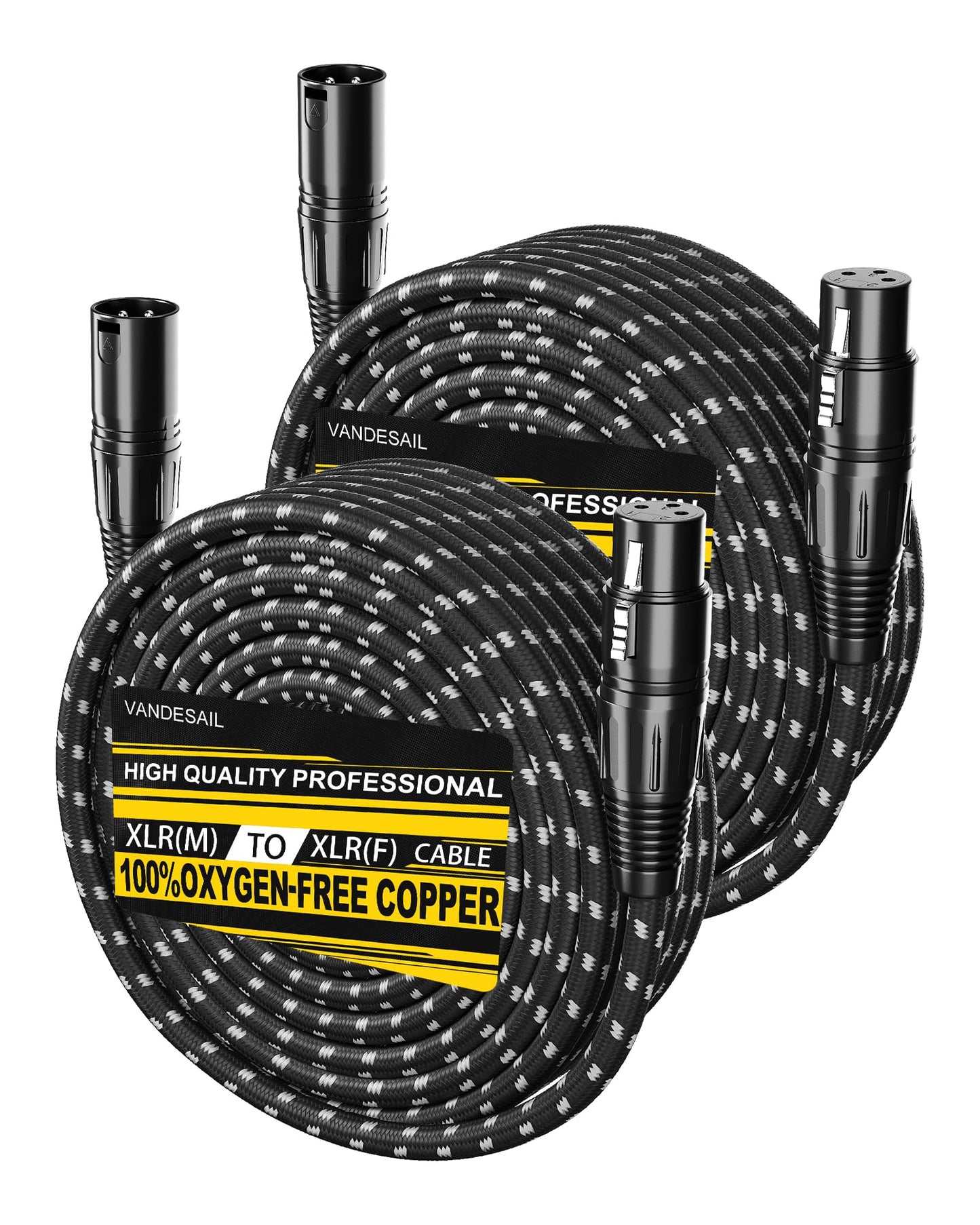 VANDESAIL Long XLR Cables 75ft 2 Pack, Nylon Braided XLR Extension Microphone Cable, OFC Shielded and Balanced X LR Male to Female Mic Cord for Preamp Recording Mixer Amplifie Speaker Black