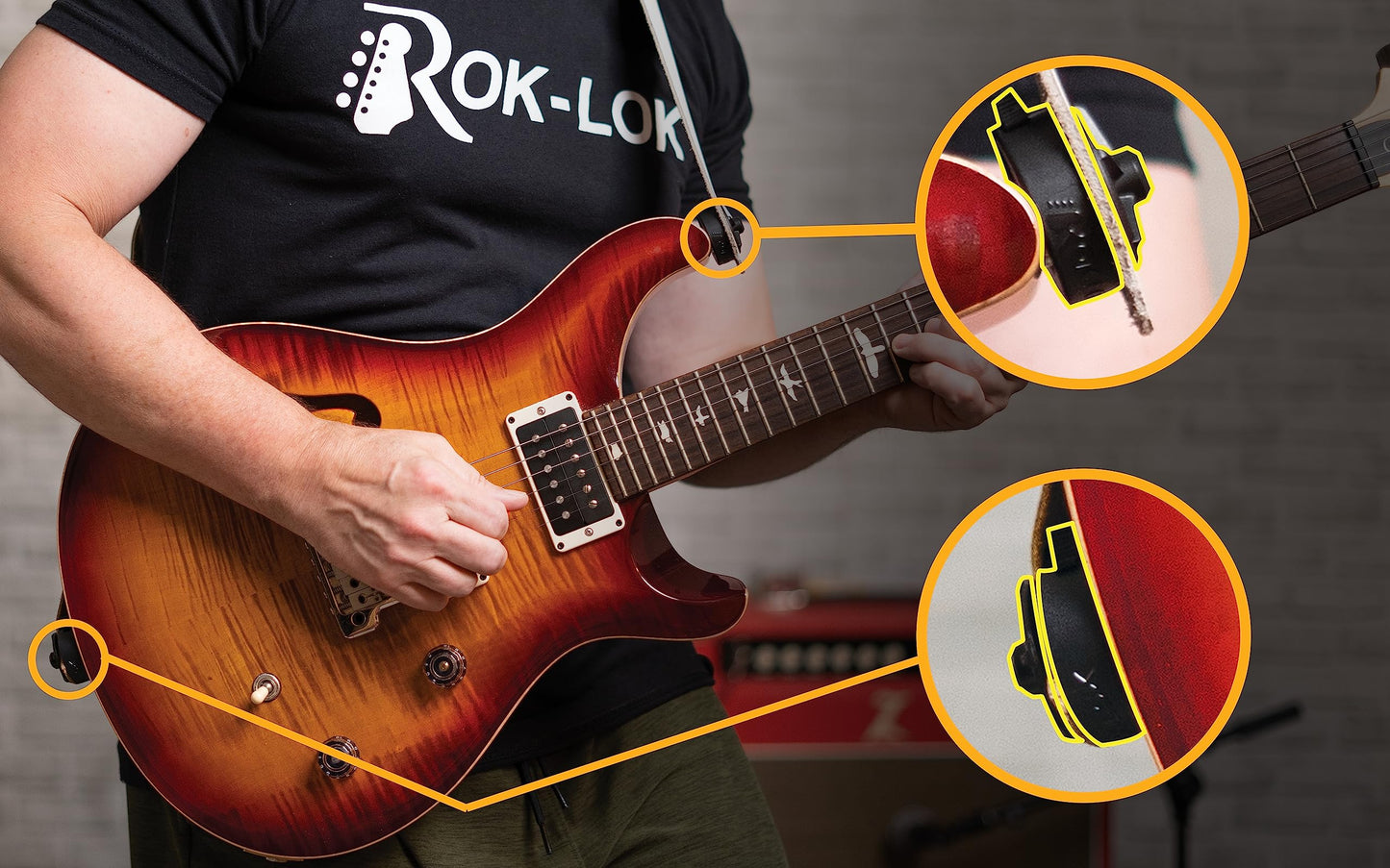 Rok Lok PRO – Universal Quick-Change Guitar Strap Lock System – Rubber coated for Finish Protection – No Tools, No Mods, Fits Most Electric, Acoustic & Bass Guitars