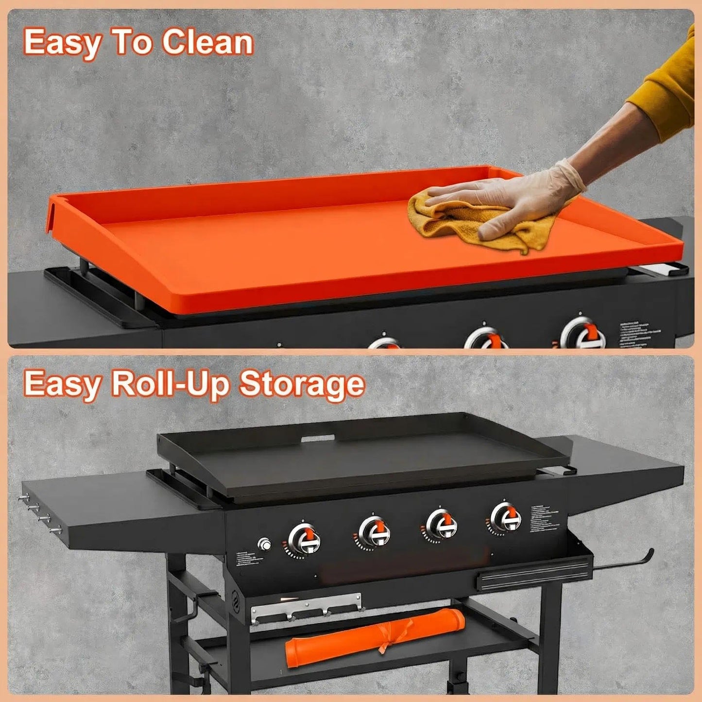 BANGIE Griddle Cover Mat for Blackstone 36 Inch Griddle Accessories | Full Wrap-Around Protection Silicone Mat for Griddle | Food Grade Silicone Grill Mat | ORANGE