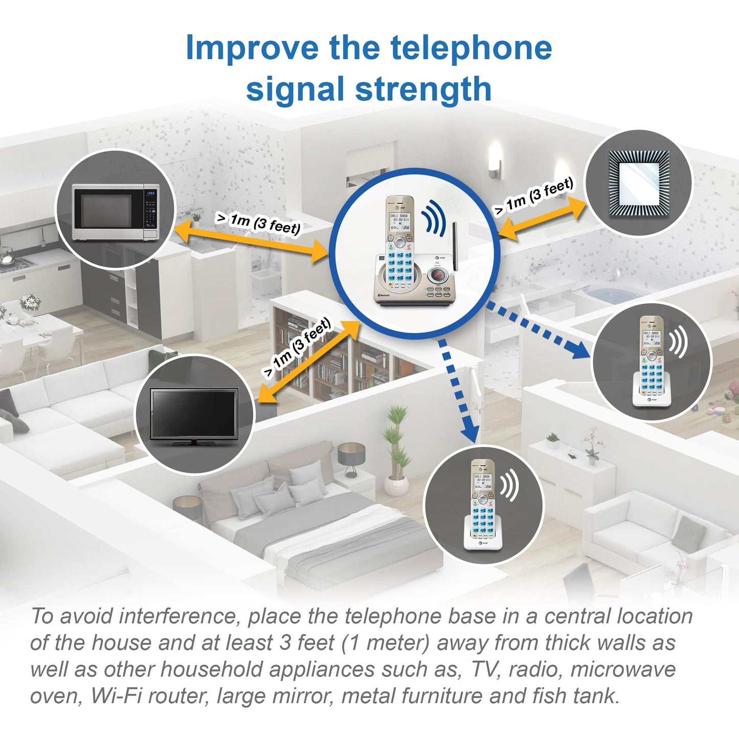 AT&T DL72219 DECT 6.0 2-Handset Cordless Phone for Home with Connect to Cell, Call Blocking, 1.8" Backlit Screen, Big Buttons, intercom, and Unsurpassed Range, White/Champagne