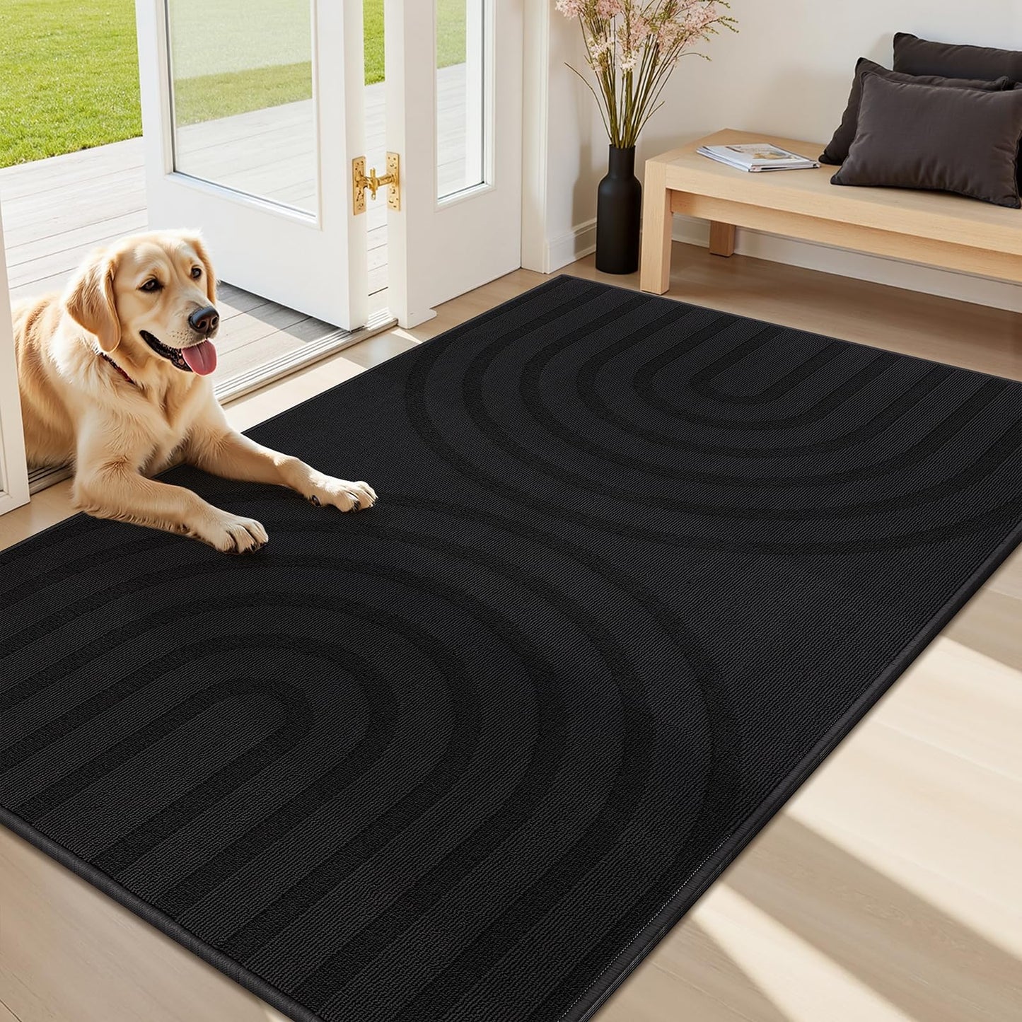 HEBE Front Door Mat Indoor, Low Profile Absorbent Entrance Rug Washable, Non-Slip Heavy Duty Doormat Dirt Trapper Mats for Entryway, Garage, Patio & Porch, 36" x 59"
