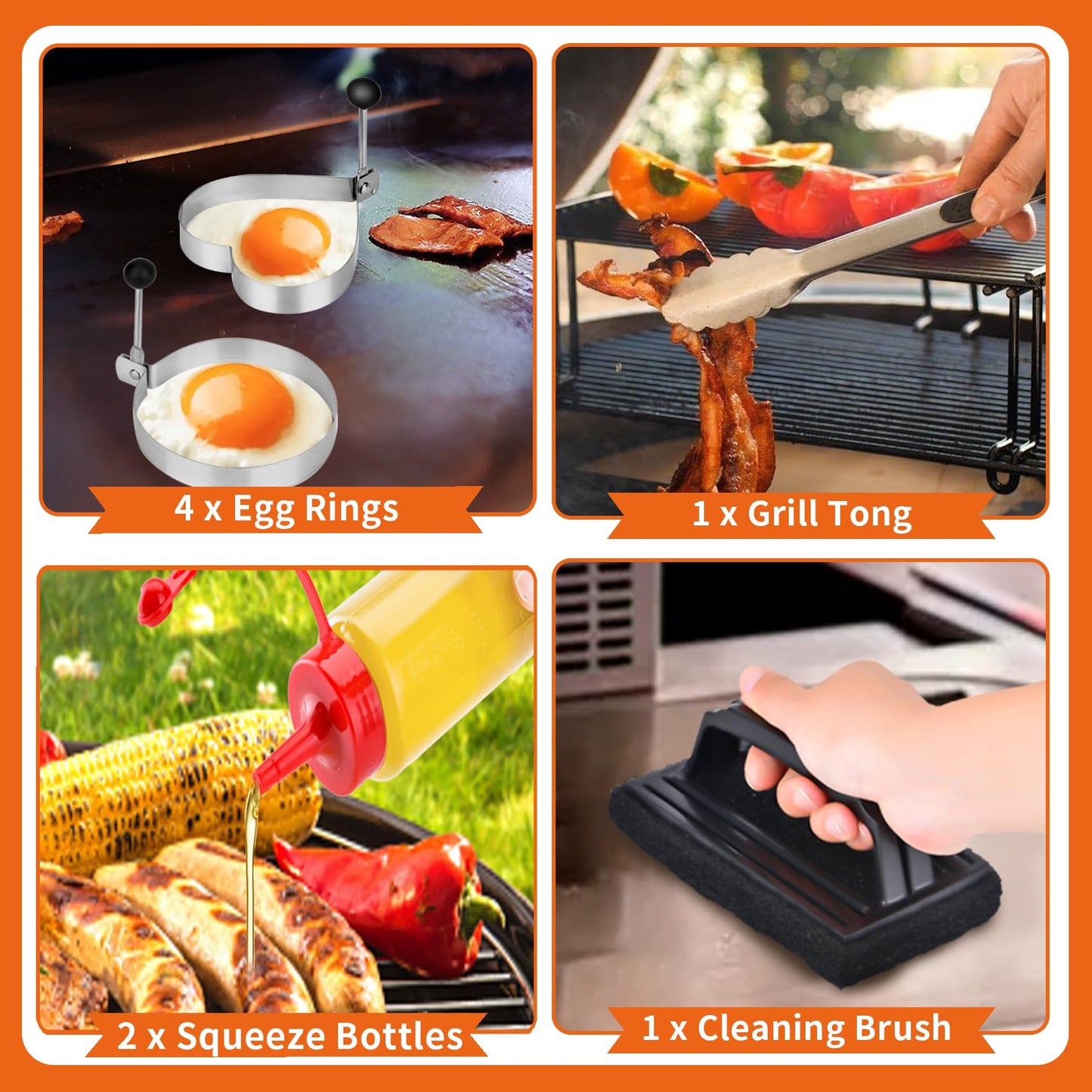 Bbcuepro 16 PCS Griddle Accessories Kit - Stainless Steel Flat Top Grill Spatula Kit for Outdoor Barbecue Teppanyaki Camping Cooking, Blackstone and Camp Chef - Professional Grill BBQ Spatula Set