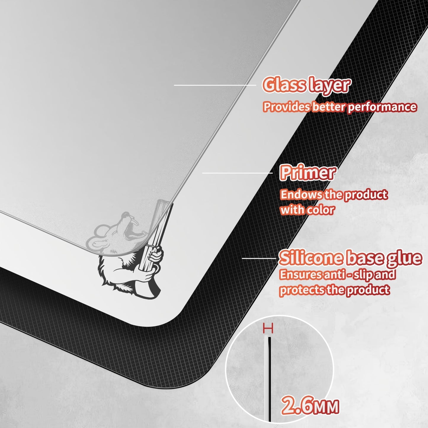 SIROOLAC 2.0 Glass Gaming Mouse Pad,for FPS Games,Full-Coverage Bottom Adhesive,Etching Process,Extremely Thin,1.6mm Thin Glass Layer,A Shooting Experience (White, 400mm*480mm)