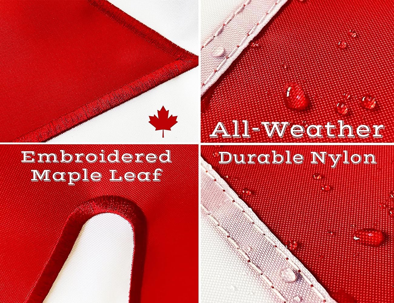 Canadian Flag 3x6Ft Outdoor Indoor, 250D Durable Nylon Heavy Duty, Embroidered Maple Leaf and Brass Grommets, Official Proportion 36X72 inch Canada National Flag for Parade Home Garden Office Decor