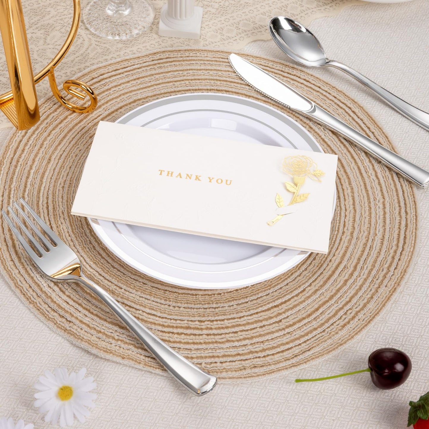 BESTSTAR 7 Inch White Plastic Plates,100PCS Disposable Dessert/Appetizer/Small Cake Plates with Silver Rim,Heavy Duty Plate Ideal for Wedding and Birthday