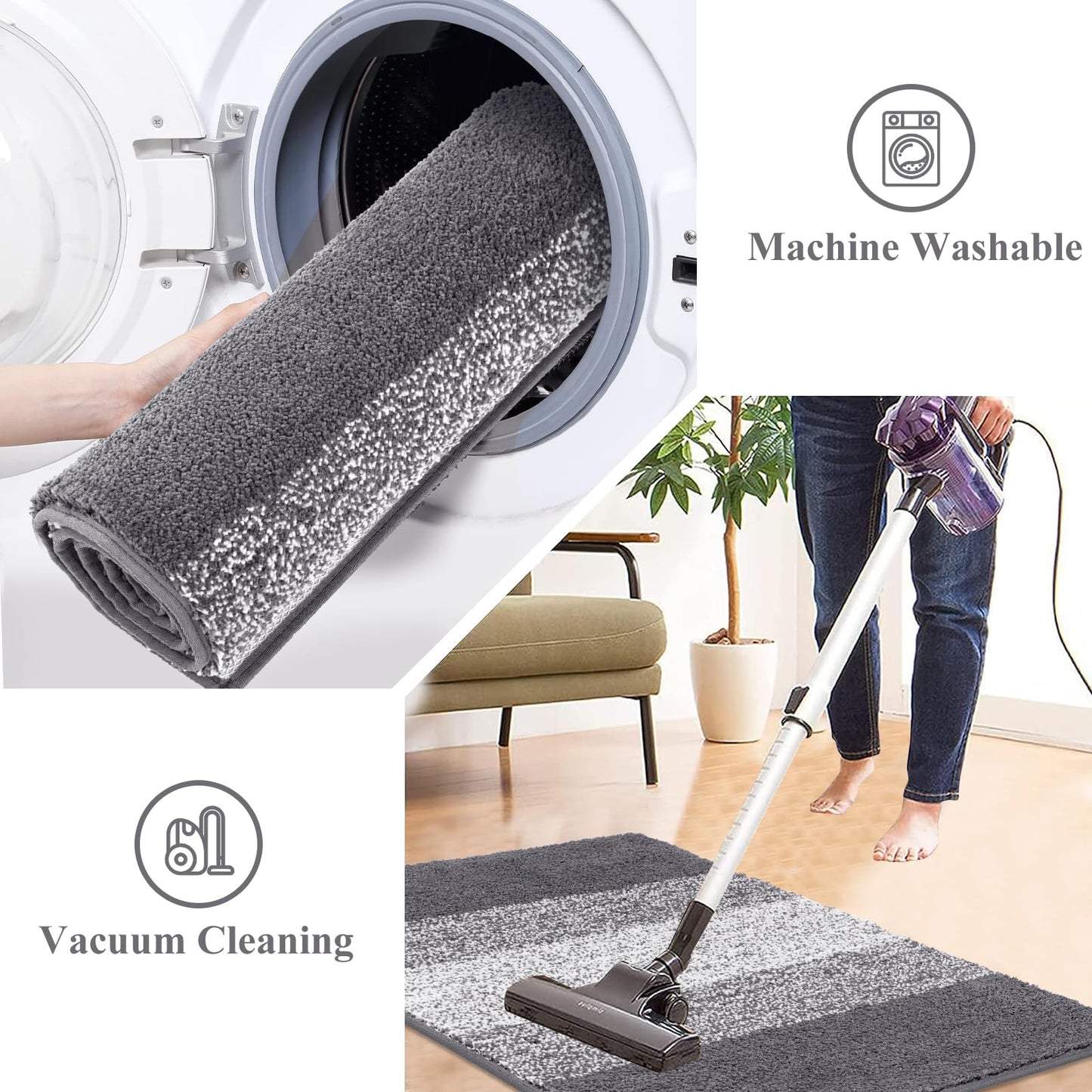 Vaukki Indoor Doormat Entryway Door Rug, Non Slip Absorbent Mud Trapper Mats, Low-Profile Inside Floor Mats, Soft Washable Small Rugs Door Carpet for Entryway (32''x48'',Grey)