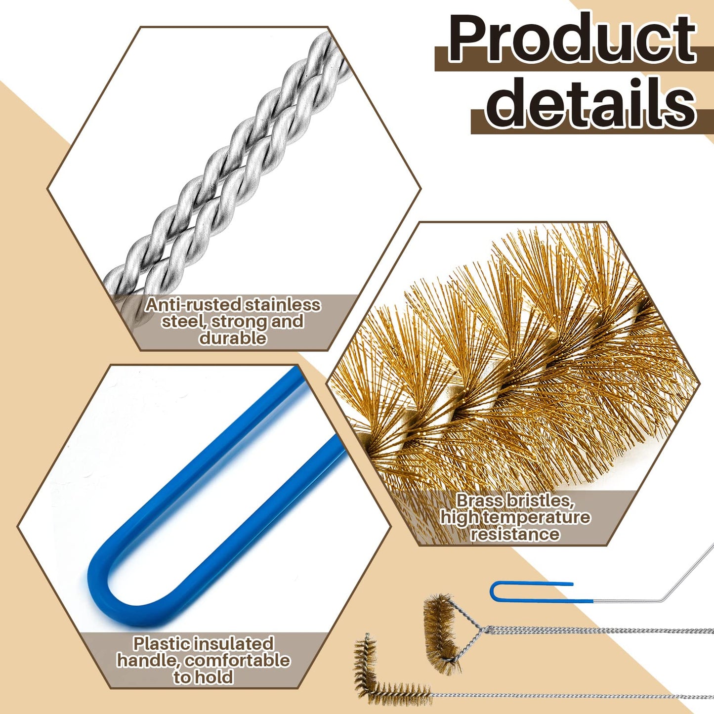 Nuenen 3 Pieces Fryer Cleaning Tools Including L Shaped Fryer Cleaning Brush, Deep Cleanout Rod and Long Handle Basket Brush, Good to 750f for Restaurant Accessories