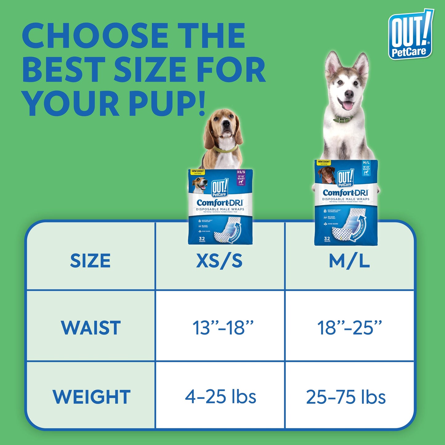 OUT! PetCare Disposable Dog Diapers Male, Puppy Belly Band, Potty Training, Doggie Diapers, Belly Bands for Male Dogs, Puppy Training, Incontinence, (M/L, 96ct)