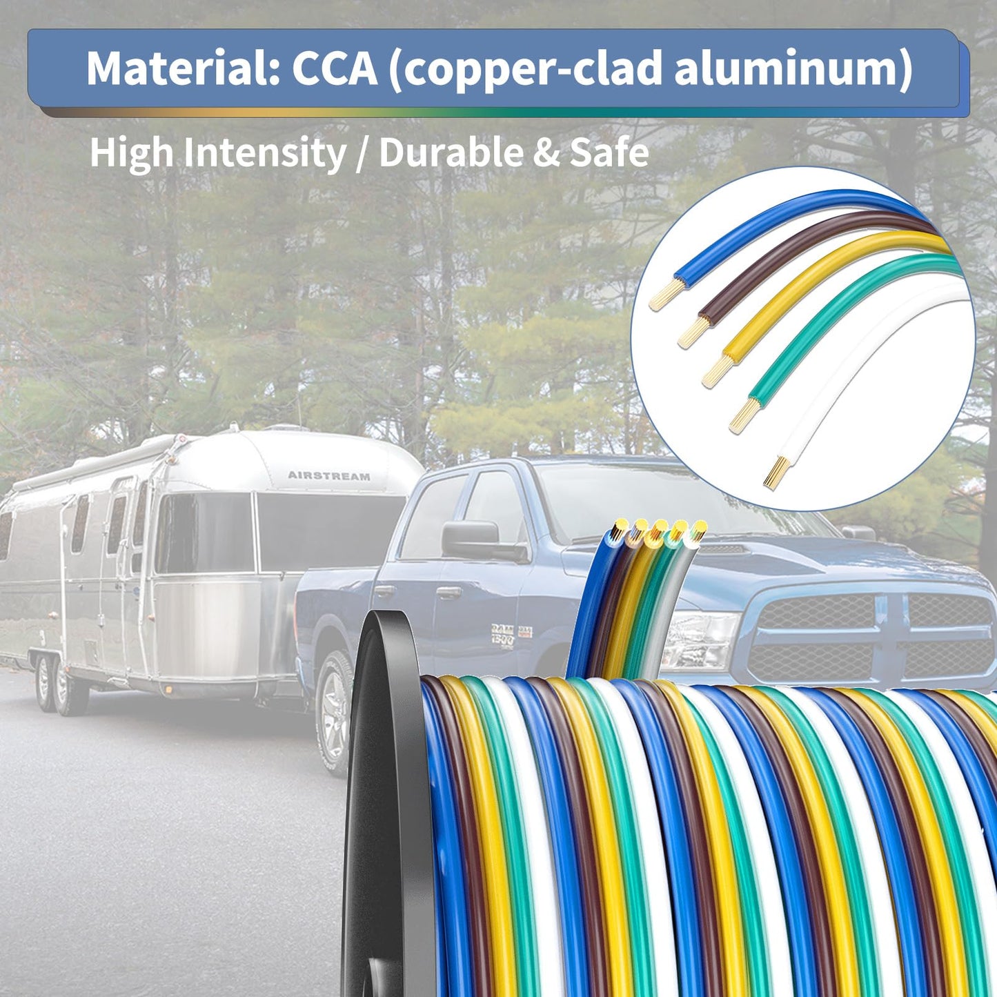 LIMICAR - 5 Way Trailer Cable 100ft 18 Gauge Trailer Wiring Harness 200702