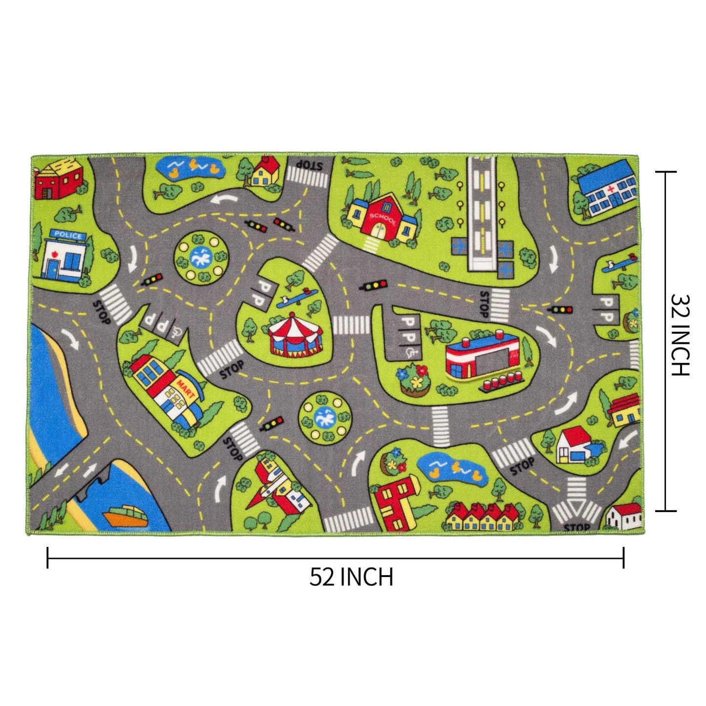 Large Kids Carpet Playmat Rug 32" x 52" with Non-Slip Backing, City Life Play Mat for Playing with Car Toy, Game Area for Baby Toddler Kid Child Educational Learn Road Traffic in Bedroom, Classroom