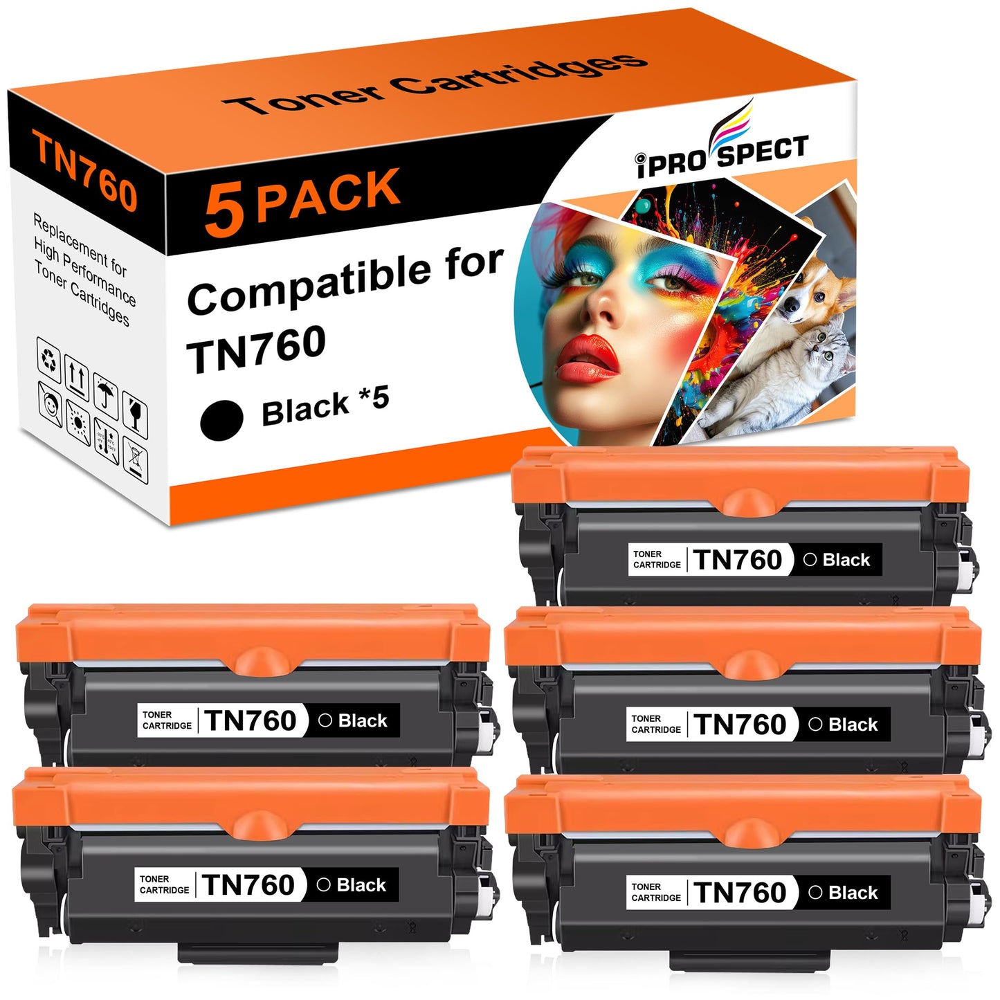 Compatible Toner Cartridge Replacement for Brother TN760 TN-760 TN730 with HL-L2350DW HL-L2370DW MFC-L2750DW DCP-L2550DW Printer (Black 5 Pack)