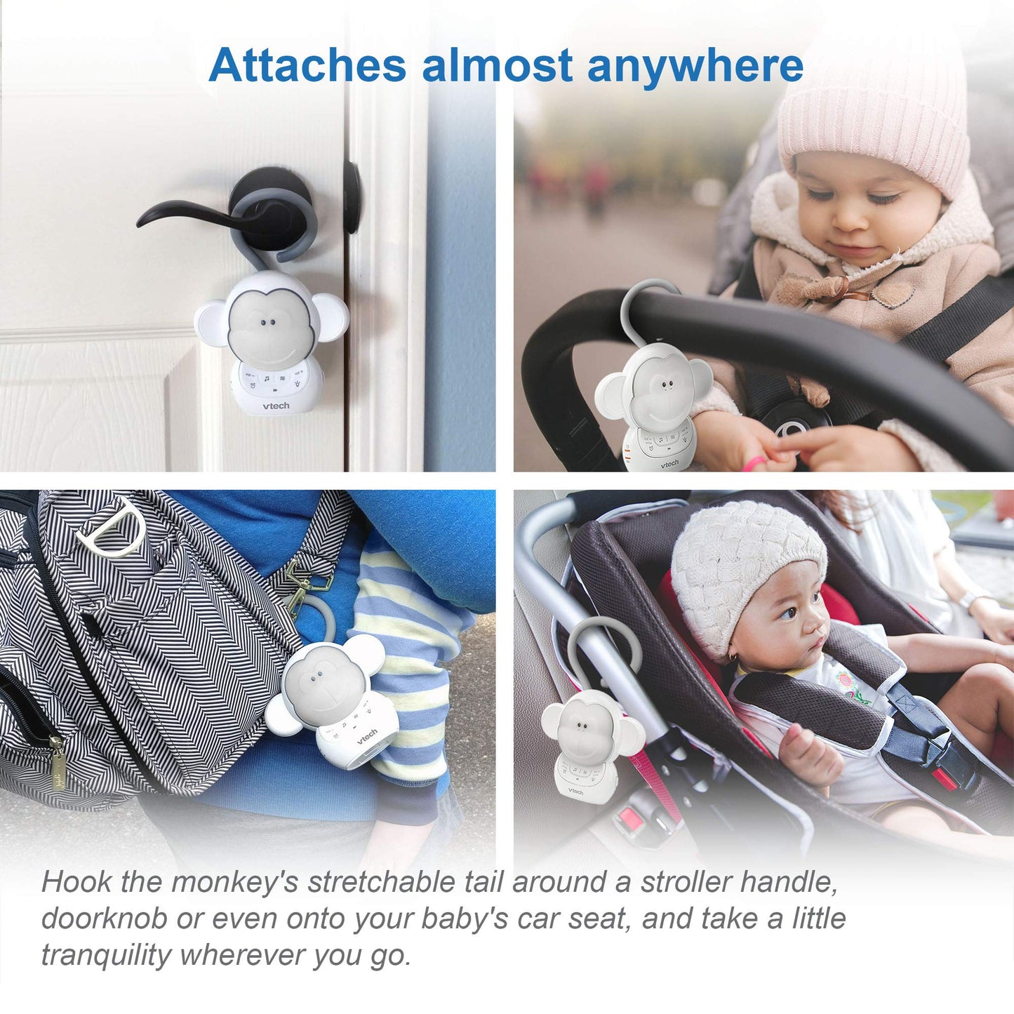 VTech BC8211 - Myla The Monkey - Baby Sleep Soother With White Noise Sound Machine, Soft Ambient Sounds And Melodies, Soft-Glow Night Light, NEW Rechargeable Battery Version.