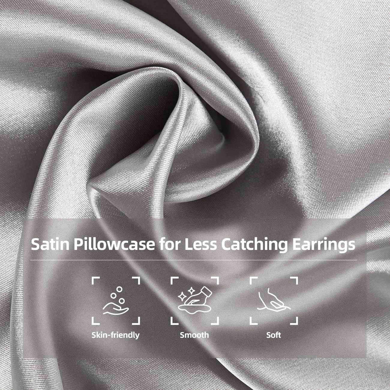 USlixury Piercing Pillow - Ear Piercing Pillow with Foam Plug, 4''H Ear Pillow with 4.7*3.2 and Off Center Ear Hole, CertiPUR-US Memory Foam Piercing Pillow for Side Sleeper, Satin Cover, Silver Grey