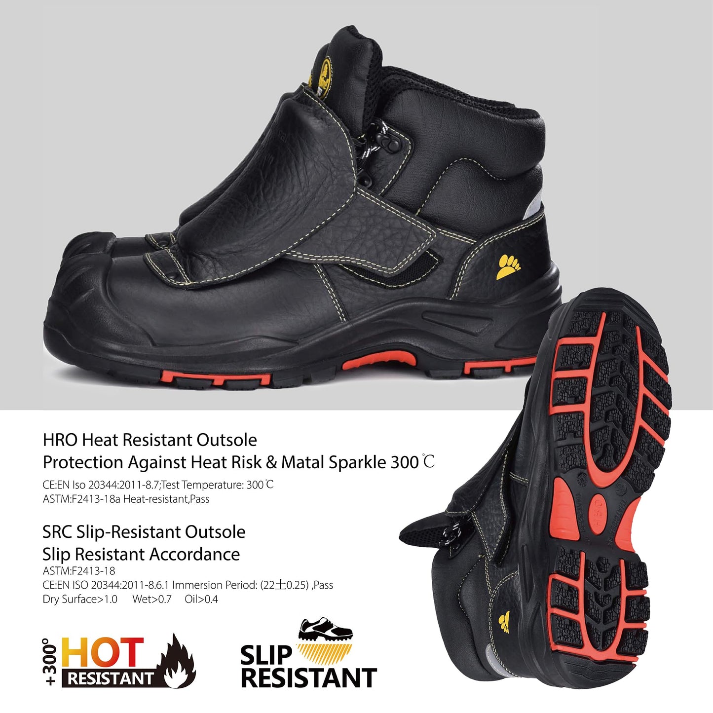 SAFETOE Welding Boots for Men Composite Toe Safety Boots with Metatarsal Protection Fire Resistant Welding Boot 300℃ Heat Resistant Welder Working Boots