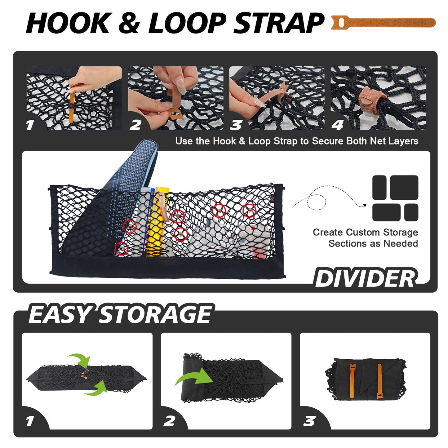 Muslogy Truck Bed Cargo Net Compatible with Chevy Silverado & GMC Sierra 2019-2025 Accessories Storage Organizer Pickup Truck Bed Envelope Style Cargo Net with Heavy Duty Carabiners