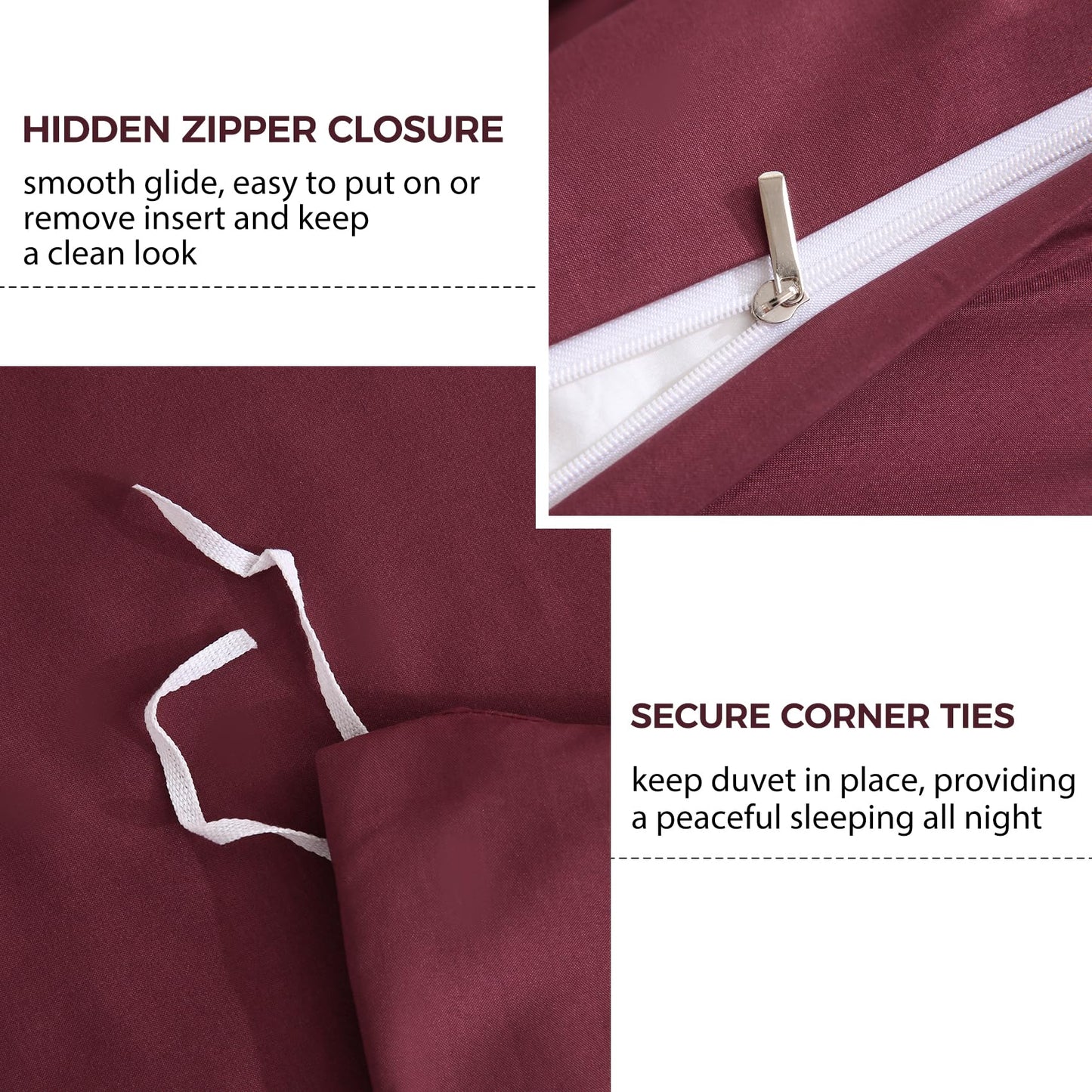 JSD Burgundy Duvet Cover Set Queen Size, 3 Piece 1 Duvet Cover with 2 Pillow Shams, Soft Brushed Microfiber Comforter Covers Zipper Closure