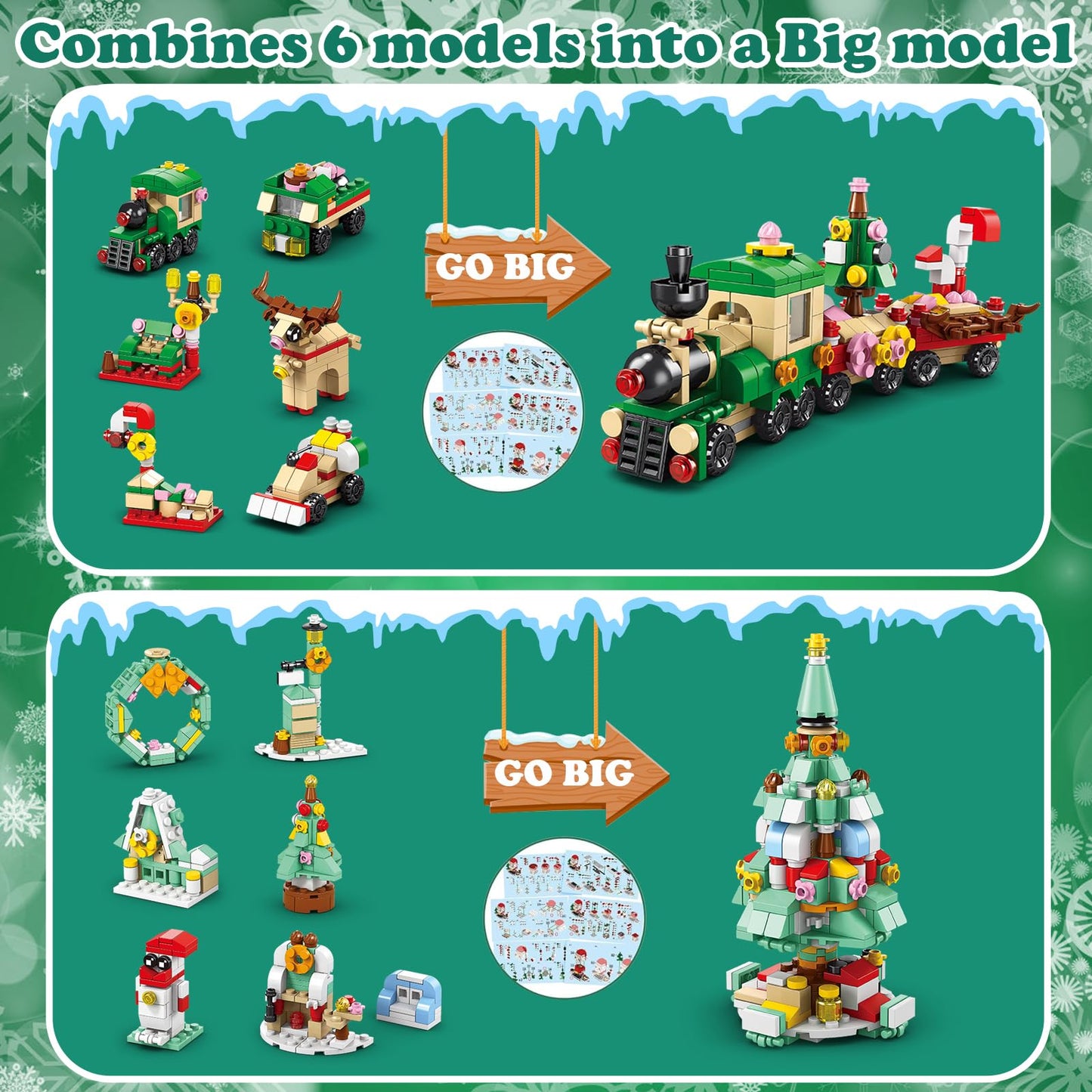 2025 Advent Calendar, Countdown Calendar with Festival STEM Building Blocks, 6 in 1 Christmas Halloween Birthday Gift Bricks for Toddlers Teens and Adults