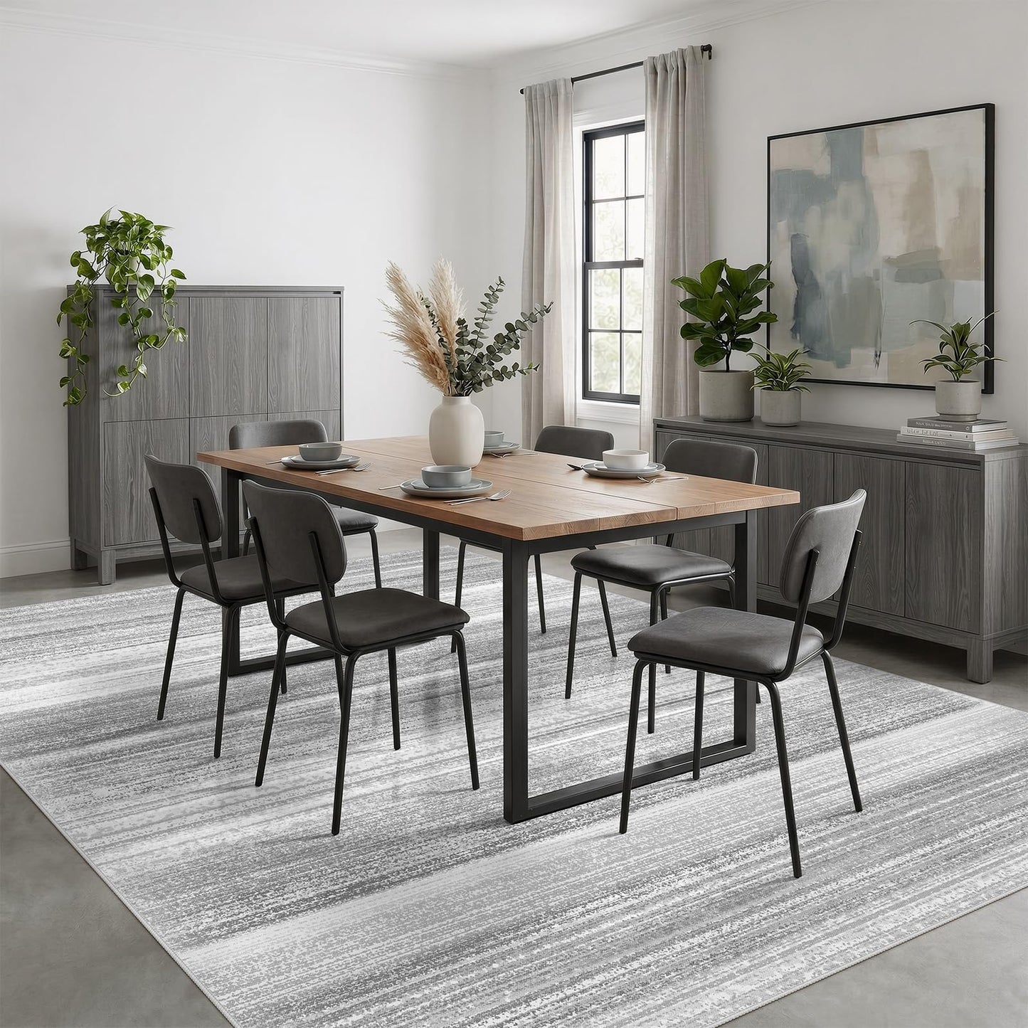 Premium Modern Abstract Rug - Stain Resistant Non-Slip Area Rug for Living Room Bedroom Dining Room Office Carpet - Grey 5x7
