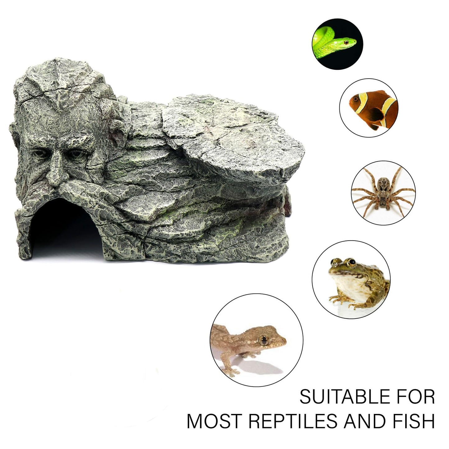Reptile Rock Basking Platform, Gecko Hide Cave Hiding Place, Snake Cave and Hides for Reptiles, Amphibians, and Small Animals, Lizards