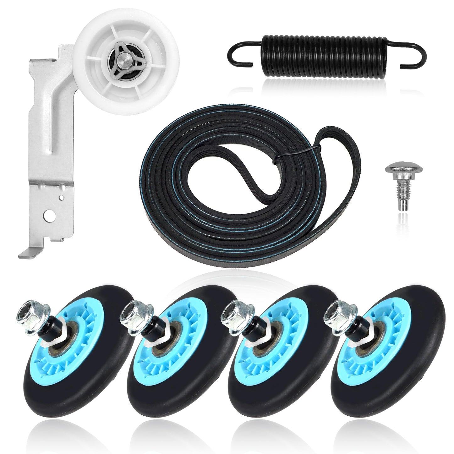 Upgraded Dryer Repair Kit for Samsung DC97-16782A Dryer Roller, 6602-001655 Dryer Belt, DC93-00632A Dryer Idler Pulley, DC61-01215B Spring, Dryer Parts Replacement Compatible with DV48H7400EW/A2 etc
