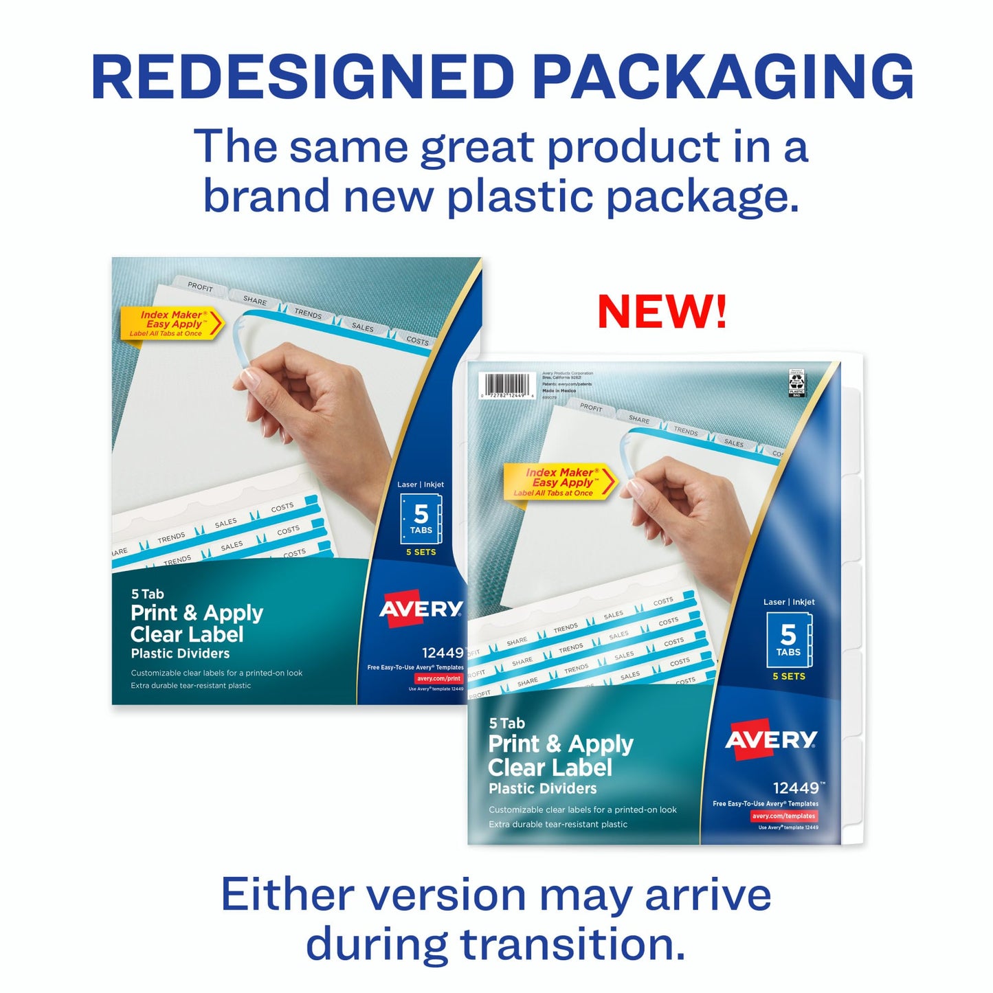Avery Index Maker Translucent Dividers with Clear Label, 5 Tabs, 5 Sets (12449)