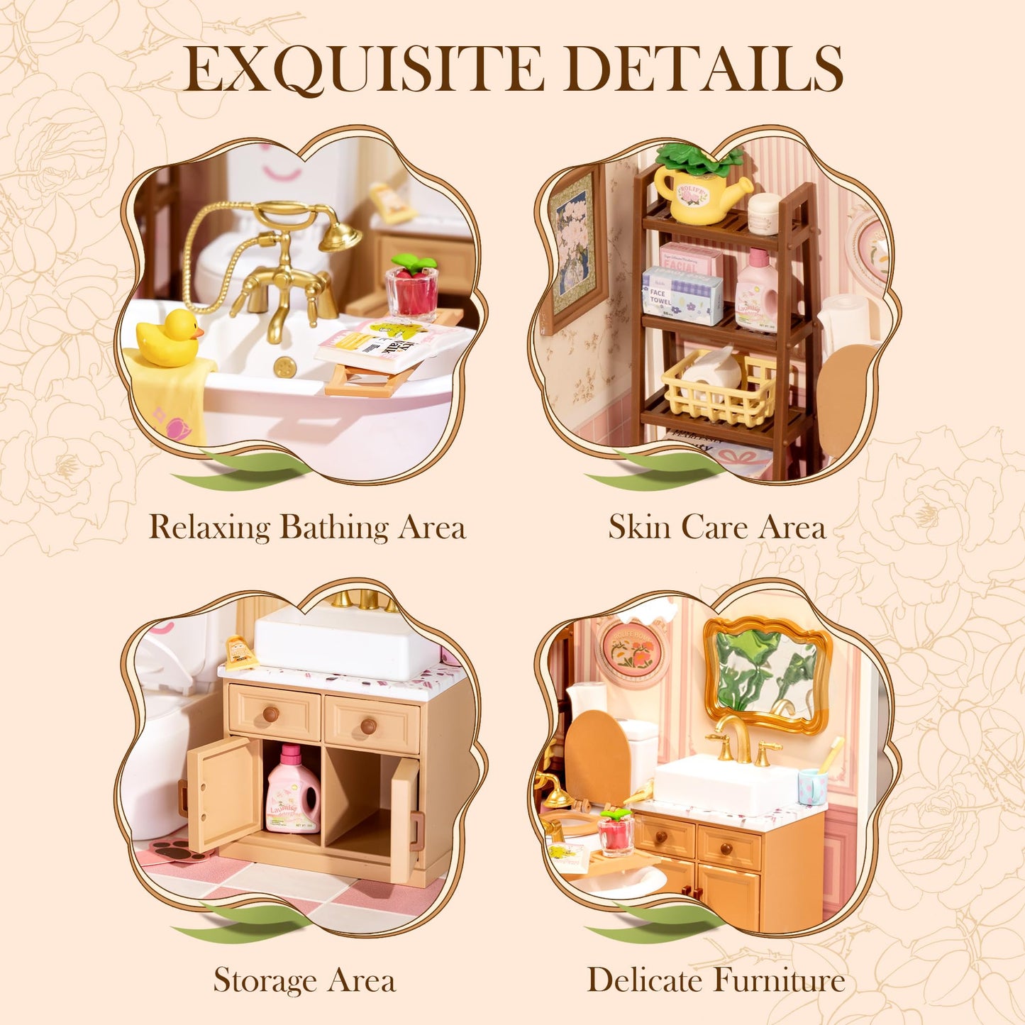 ROBOTIME Super Creator Toy Building Set DIY Miniature House Kit with LED Tiny Room Making Kit Expandable Plastic Craft Toy for Creative Play Home Decor Unique Hobby Gift (Pop Bubble Bathroom)
